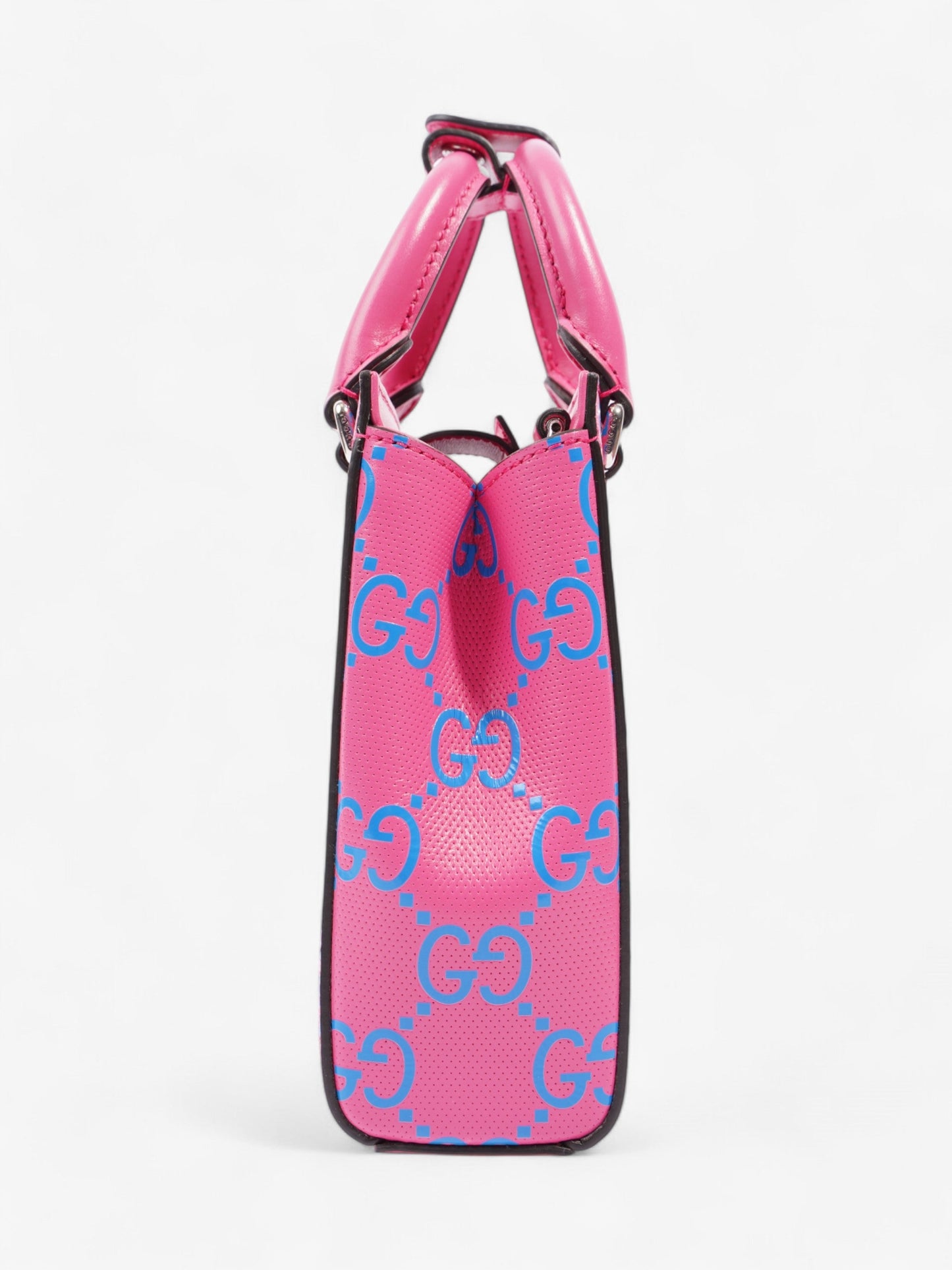 Gucci Mini Tote, GG logo Embossed Pink / Blue Leather