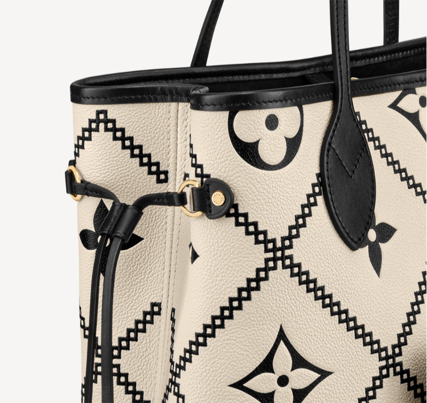 Louis Vuitton Embroidered Cream Neverfull LV Tote
