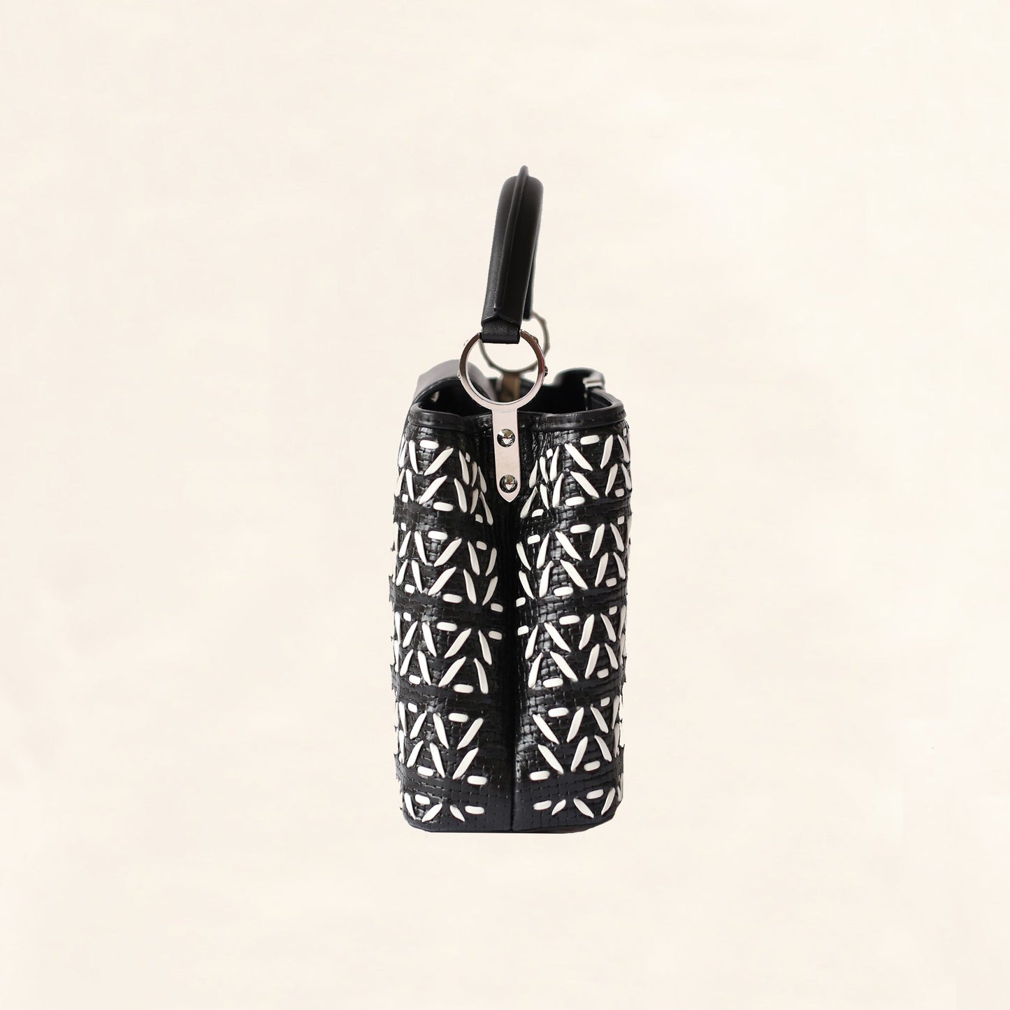 Louis Vuitton | Black and White Plaited Leather Capucines | BB Crossbody