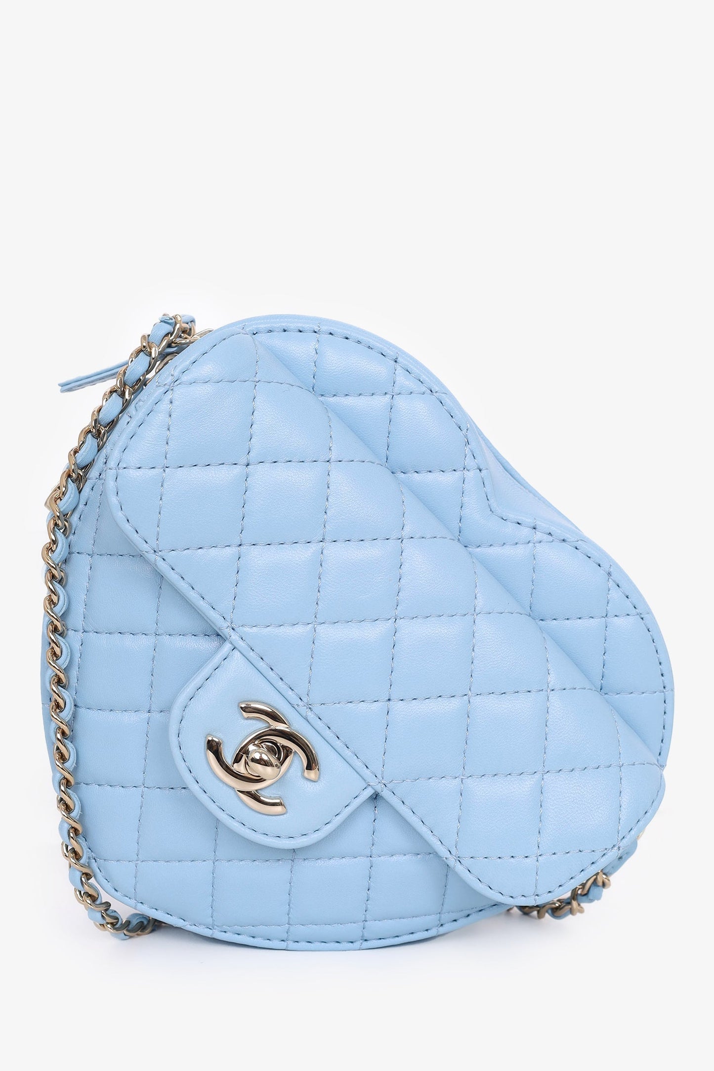 Chanel 22s Baby Blue Quilted Lambskin CC in Love Large Heart Bag