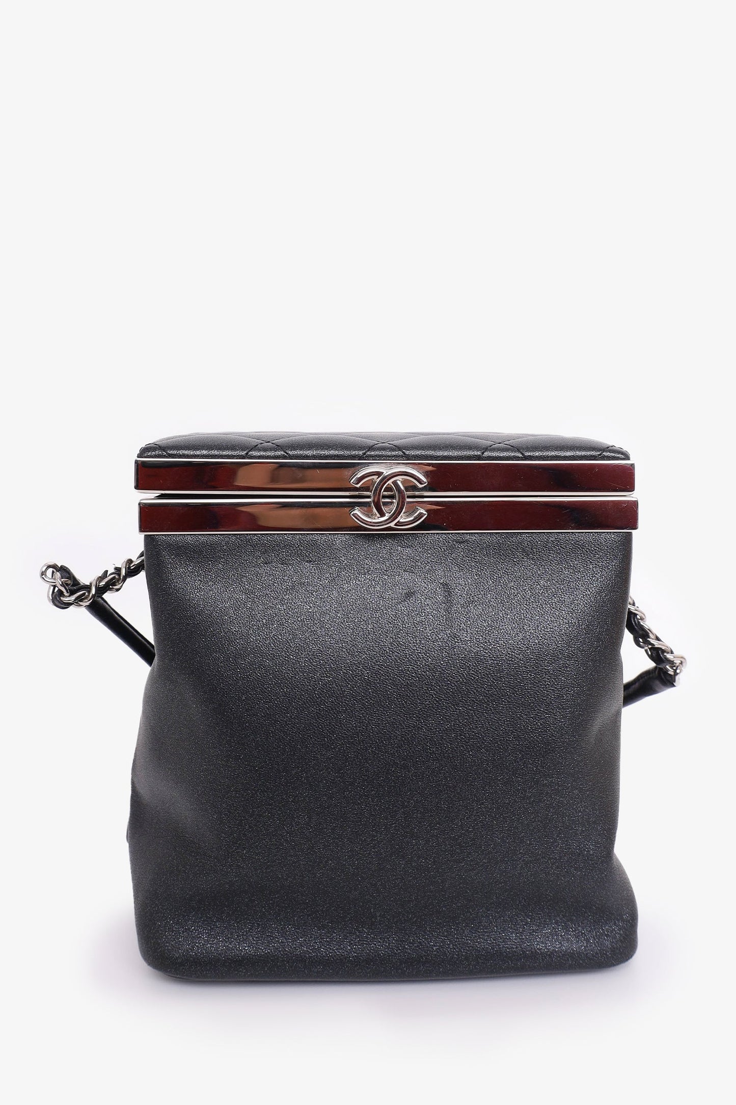 Chanel 2016-17 Black Lambskin Quilted CC Vanity With Strap Handbag