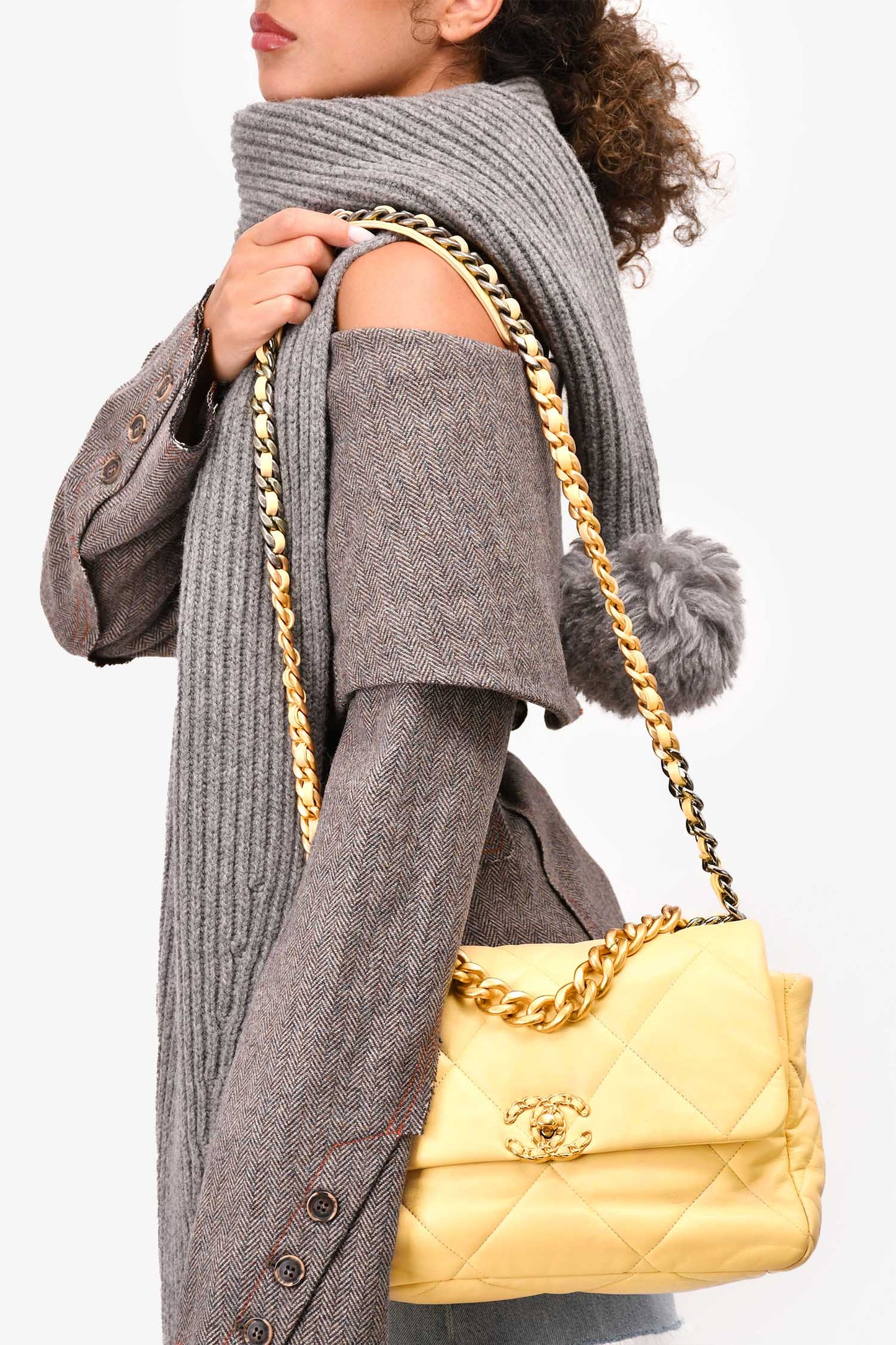 Chanel 2019/2020 Yellow Lambskin Leather Quilted CC Flap Bag