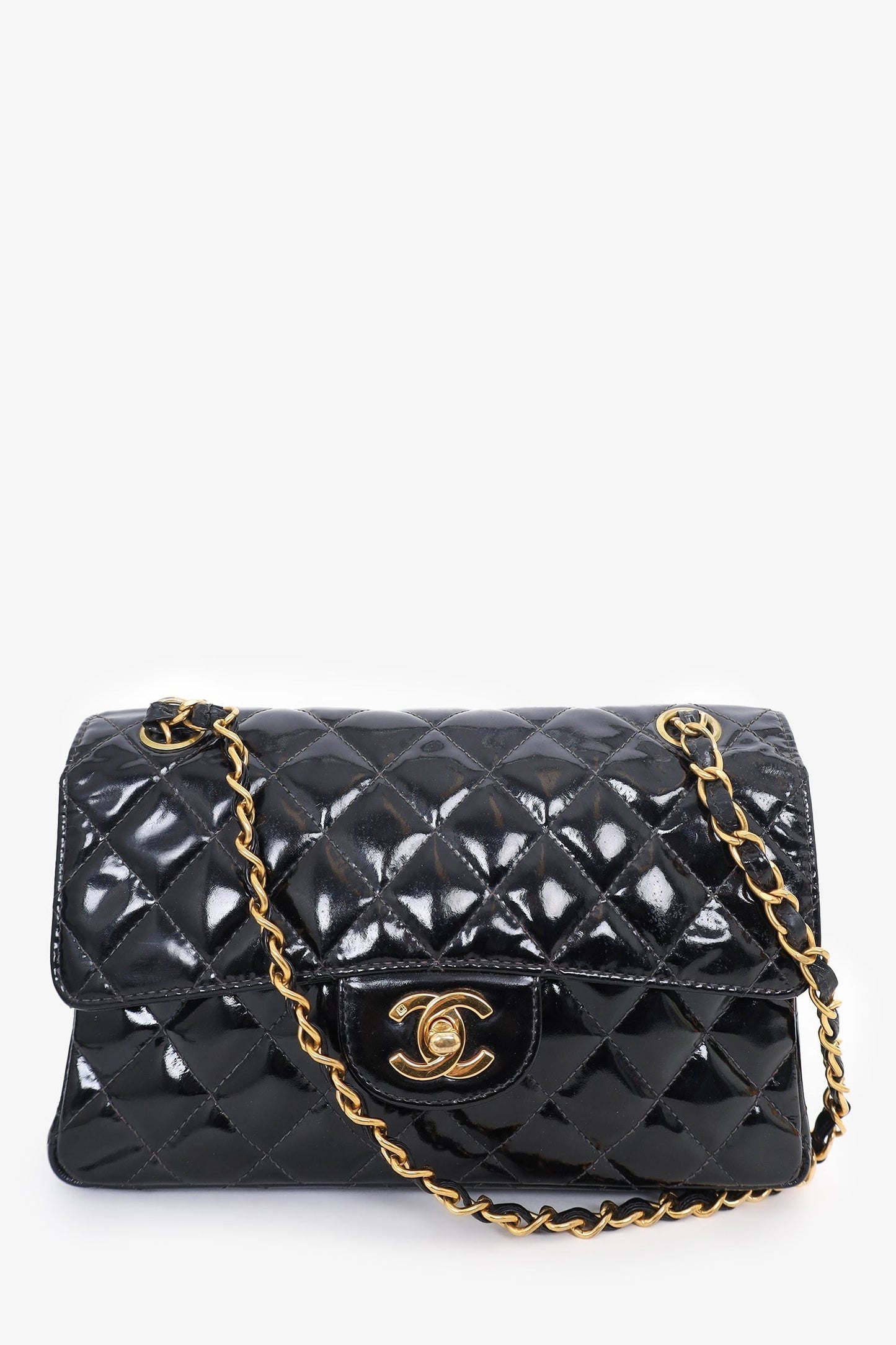 Chanel 1996-97 Black Quilted Patent Double Sided Flap Bag