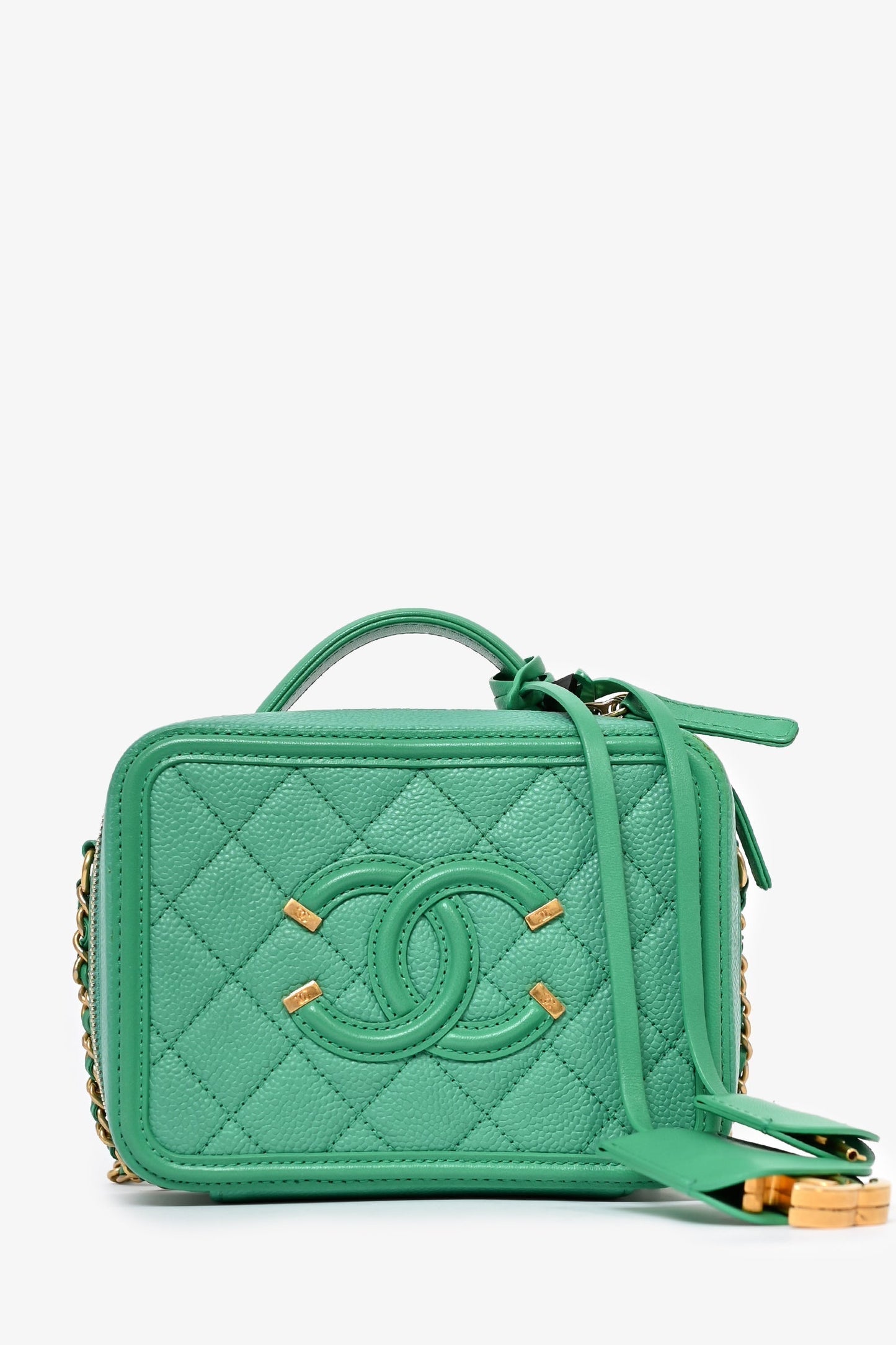 Chanel 2017/18 Green Caviar Leather Small Filigree Vanity Case Handbag