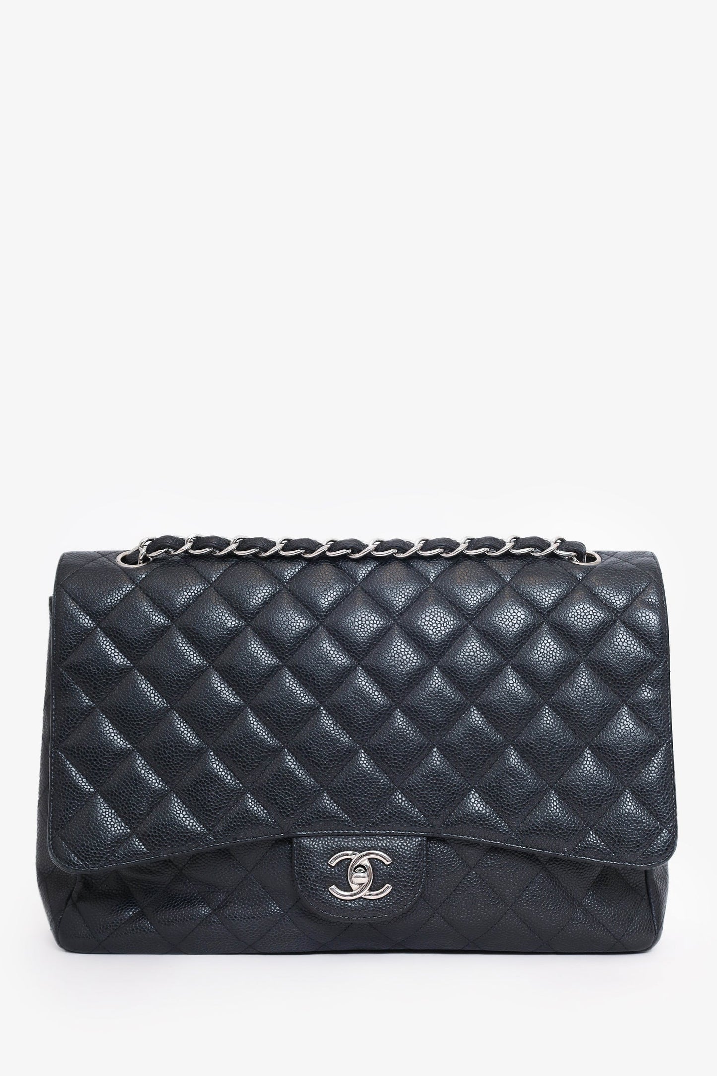 Chanel 2009-10 Black Caviar Leather Maxi Single Flap Shoulder Bag