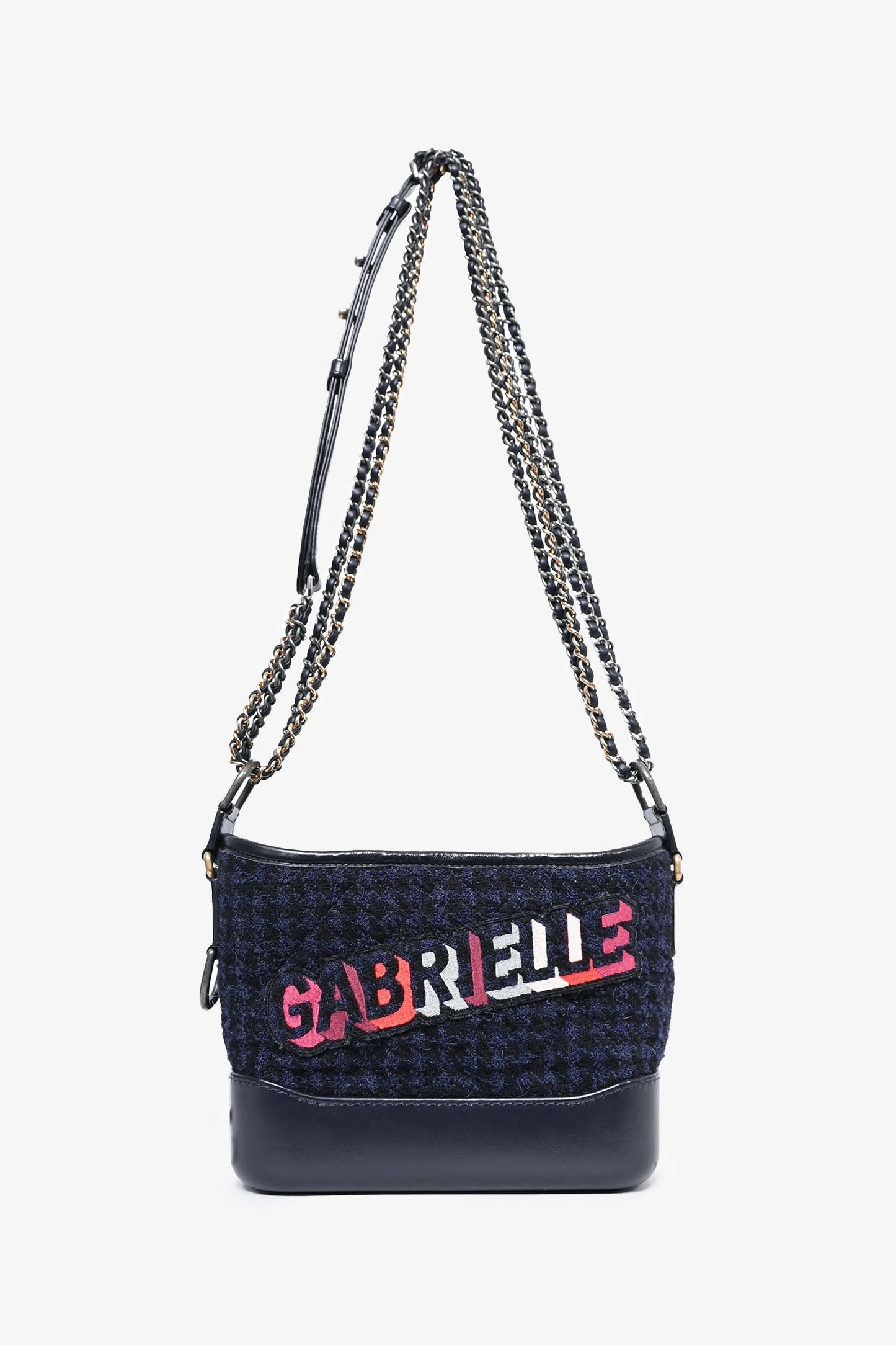 Chanel 2017 Black Leather/Navy Tweed Small Gabrielle Shoulder Bag (As Is)