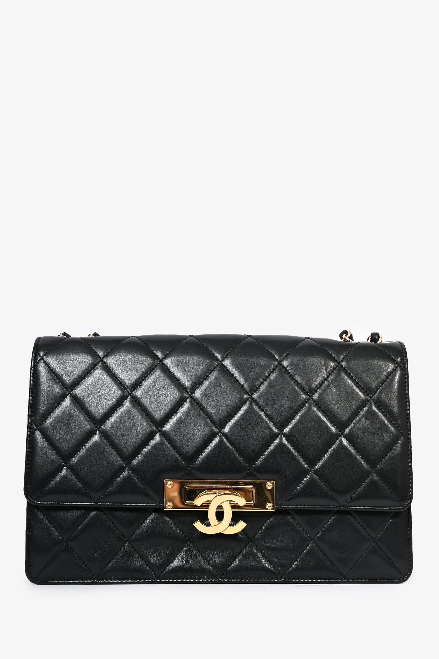 Chanel Black Lambskin 2013/14 CC Golden Class Large Flap Shoulder Bag
