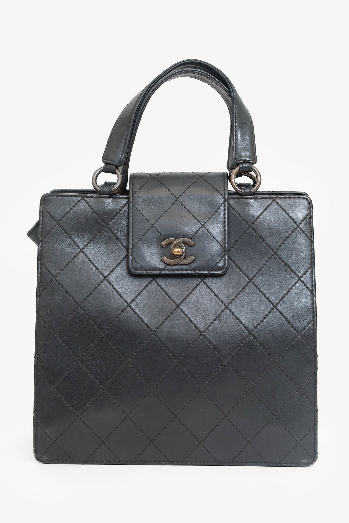Chanel 1996-97 Black Leather Matelasse Coco Mark Tote