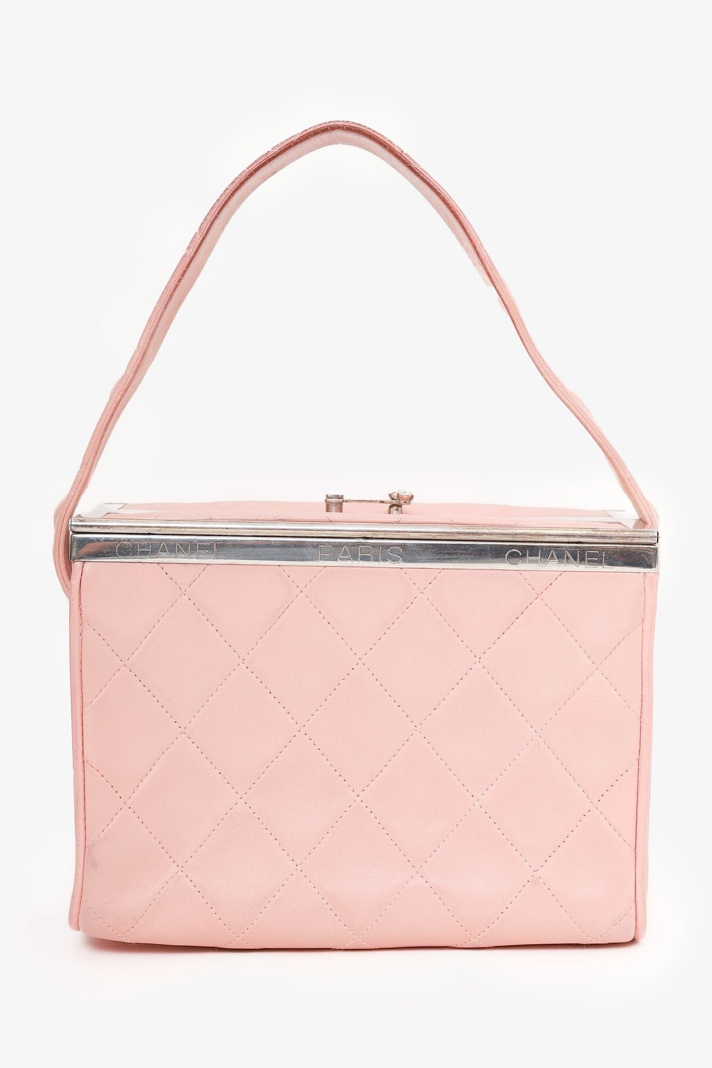 Chanel 1996-97 Pink Quilted Lambskin Vanity Box Handbag