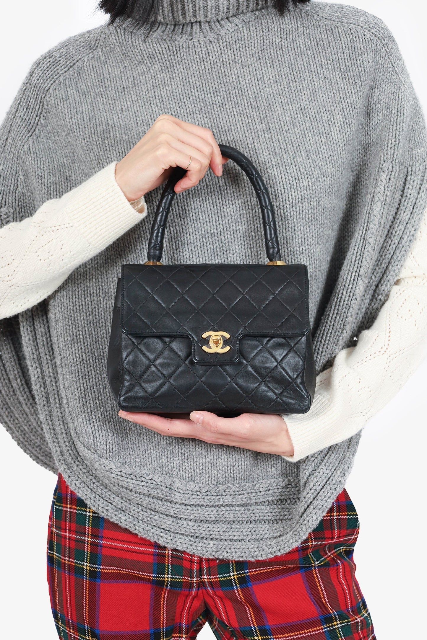 Chanel 1991-94 Black Quilted Lambskin Kelly Top Handle Bag
