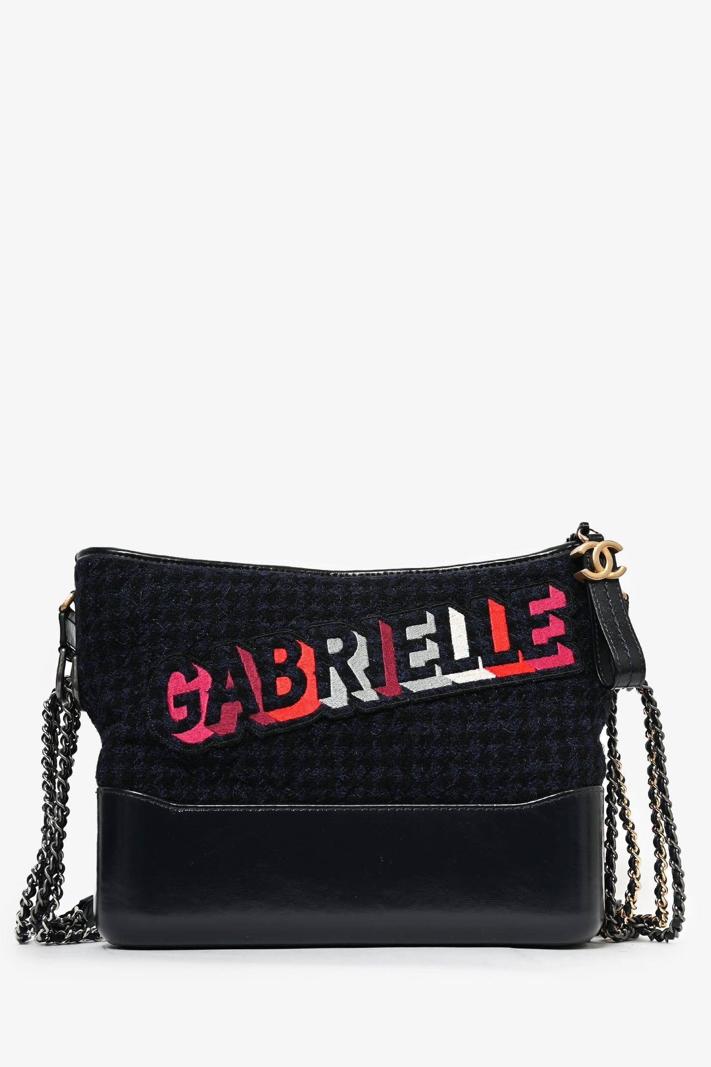 Chanel 2017 Navy/Black Tweed Hobo Large Gabrielle Crossbody Bag
