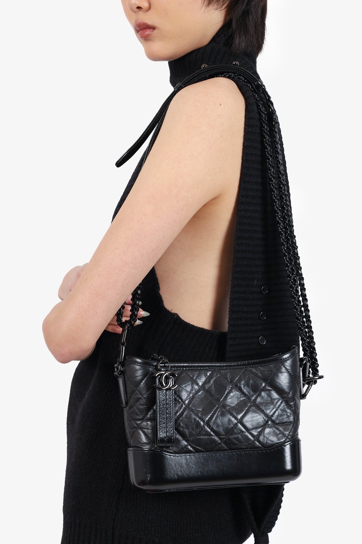 Chanel 2019 So Black Quilted Leather Small Gabrielle Crossbody Bag