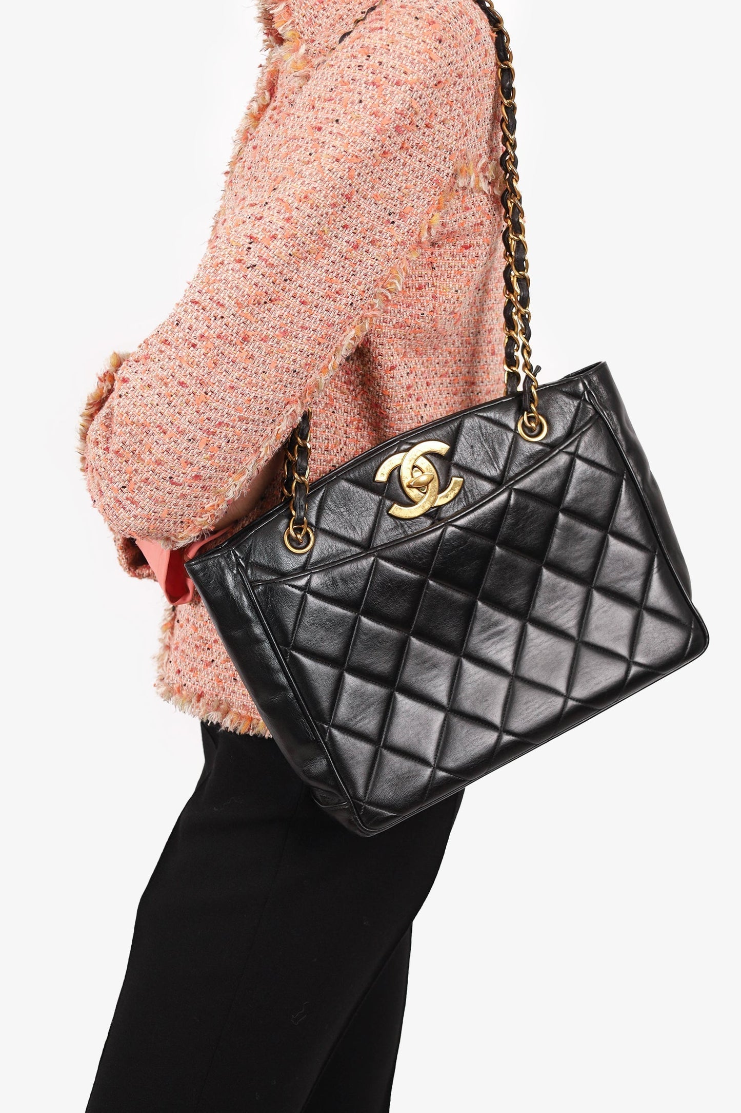 Chanel Black Quilted Lambskin CC Tote Bag