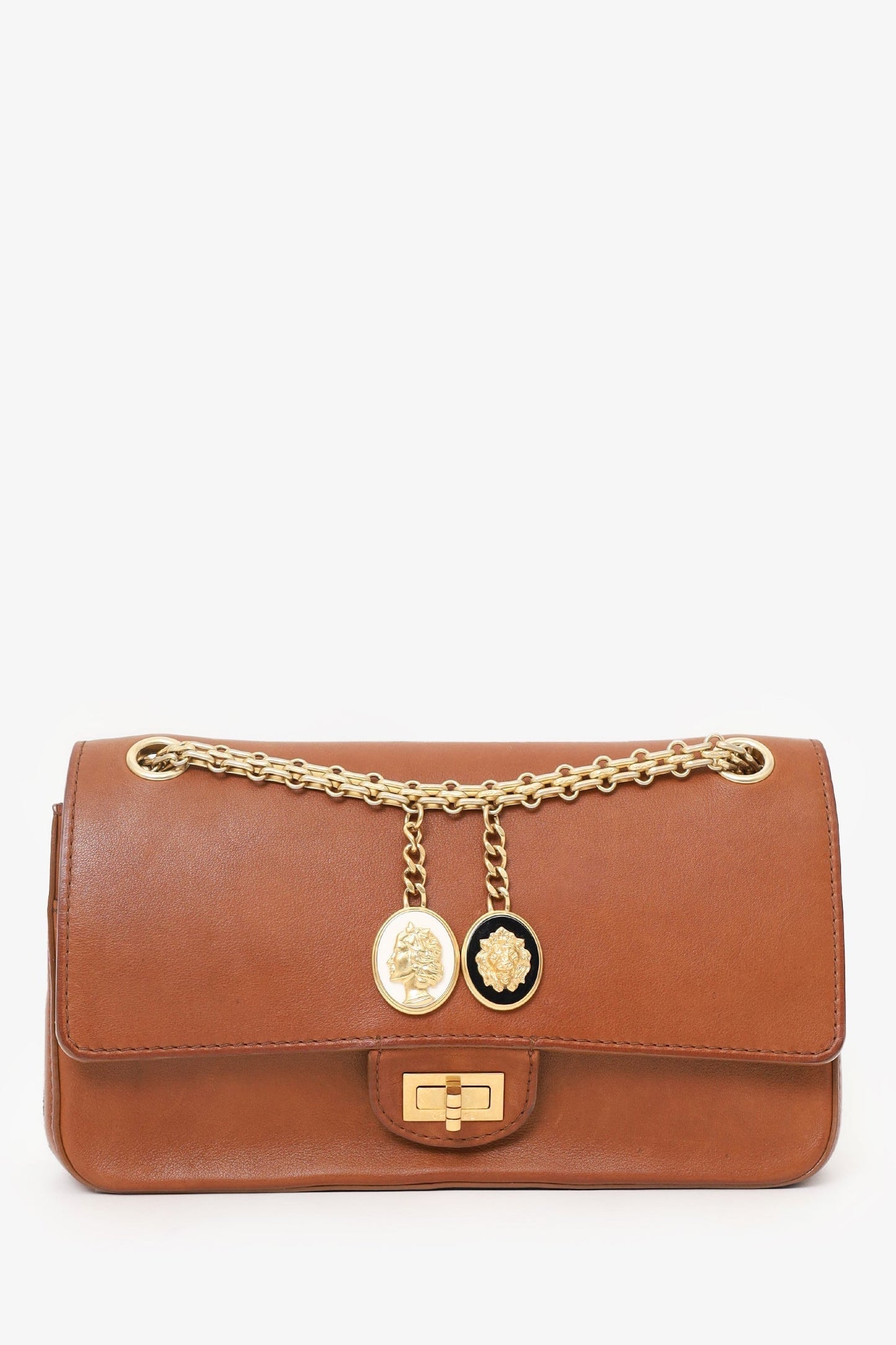 Chanel 2017 Brown Leather Medallion Charm Reissue 2.55 Shoulder Bag