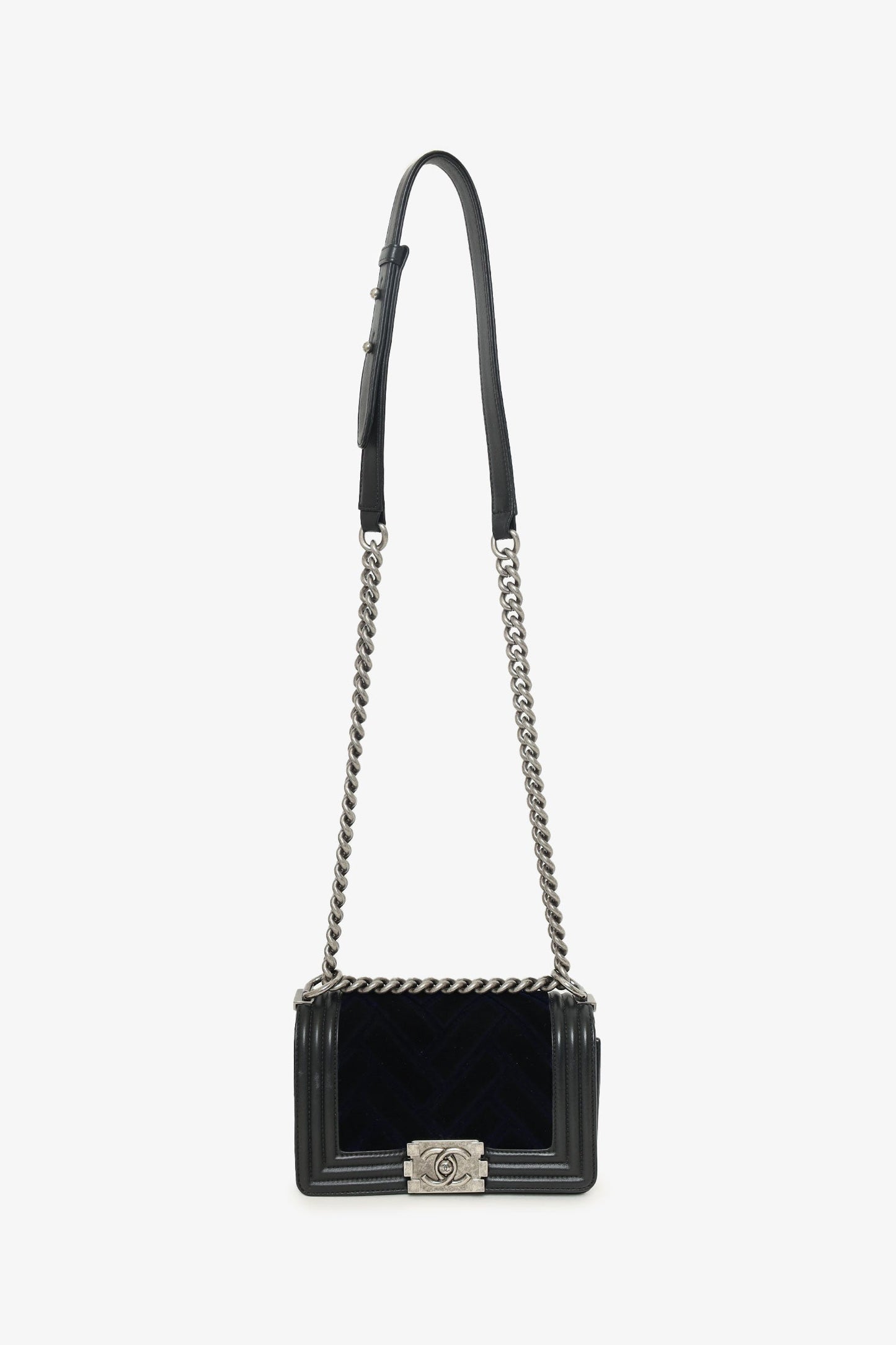 Chanel 2017 Black/Navy Velvet/Calfskin Small Boy Bag