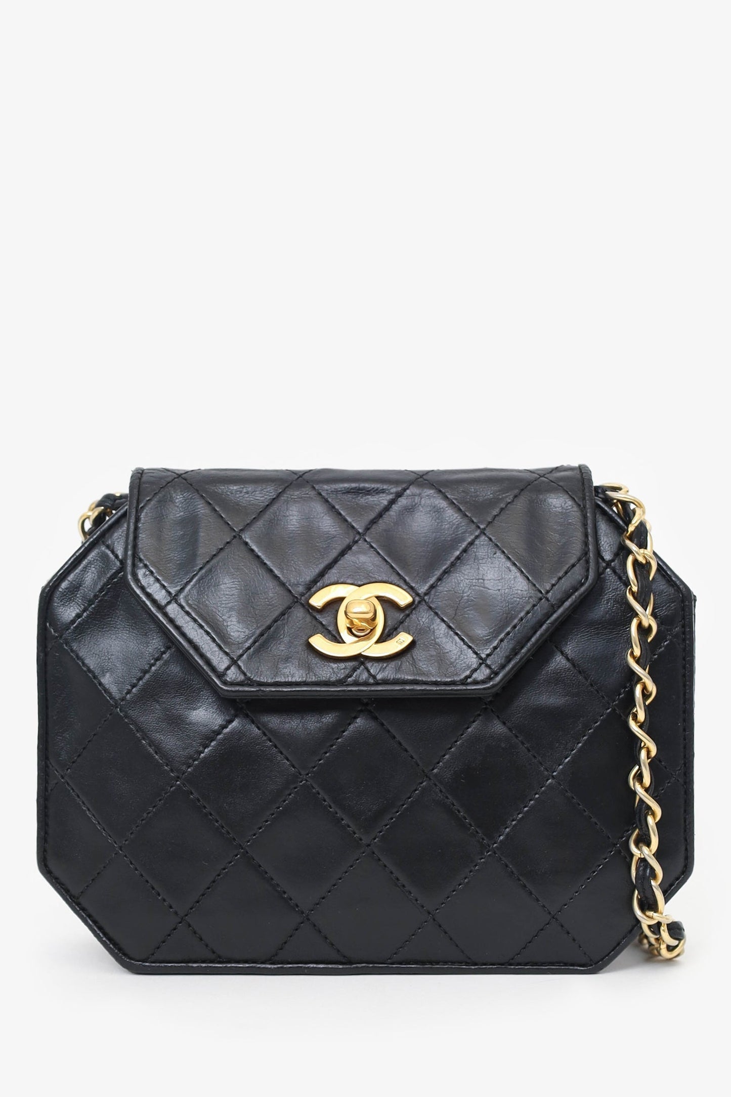 Chanel Black Quilted Leather Octagon CC Flap Bag