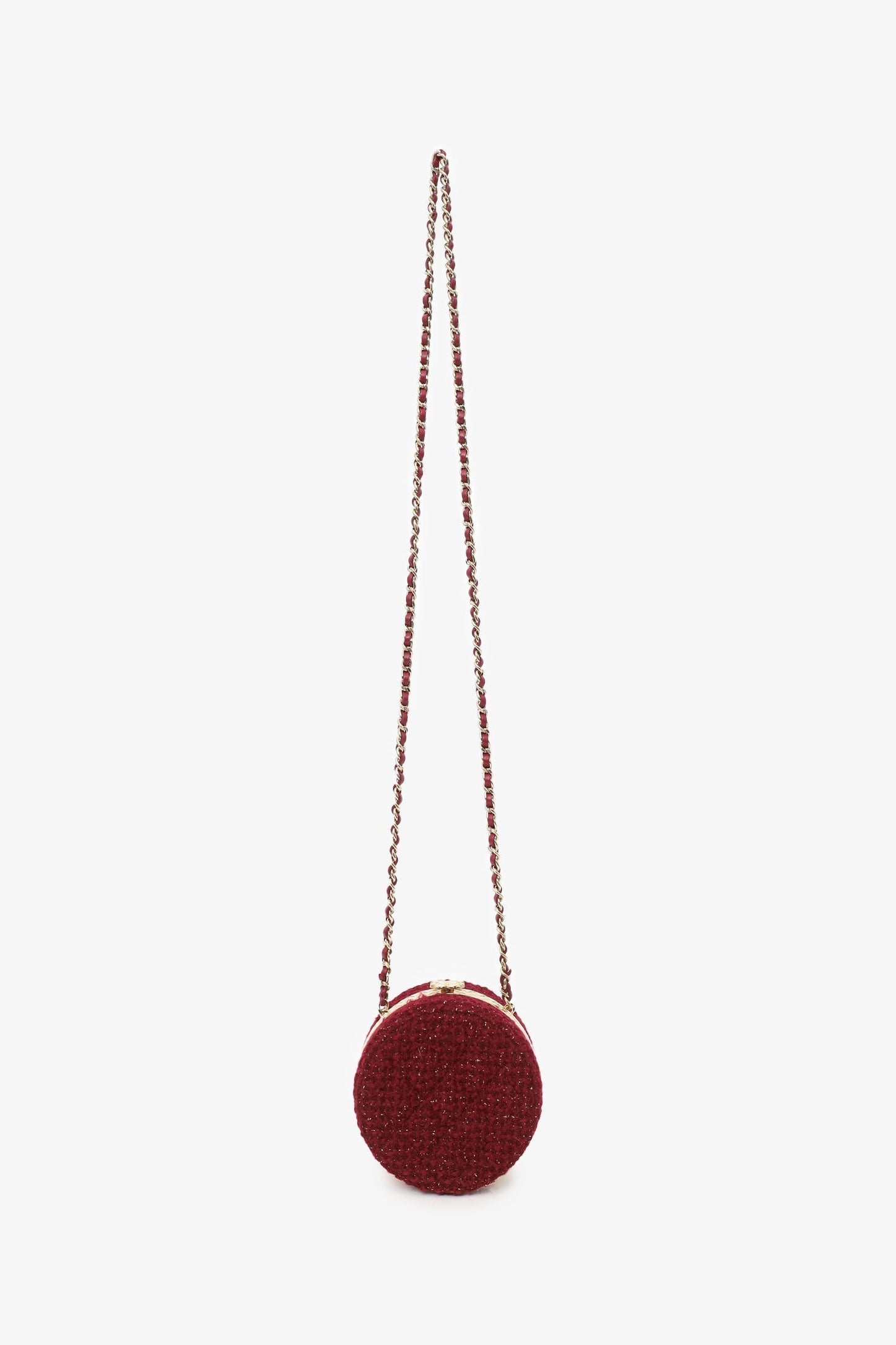 Chanel 2022 Burgundy Tweed Vanity Clutch on Chain