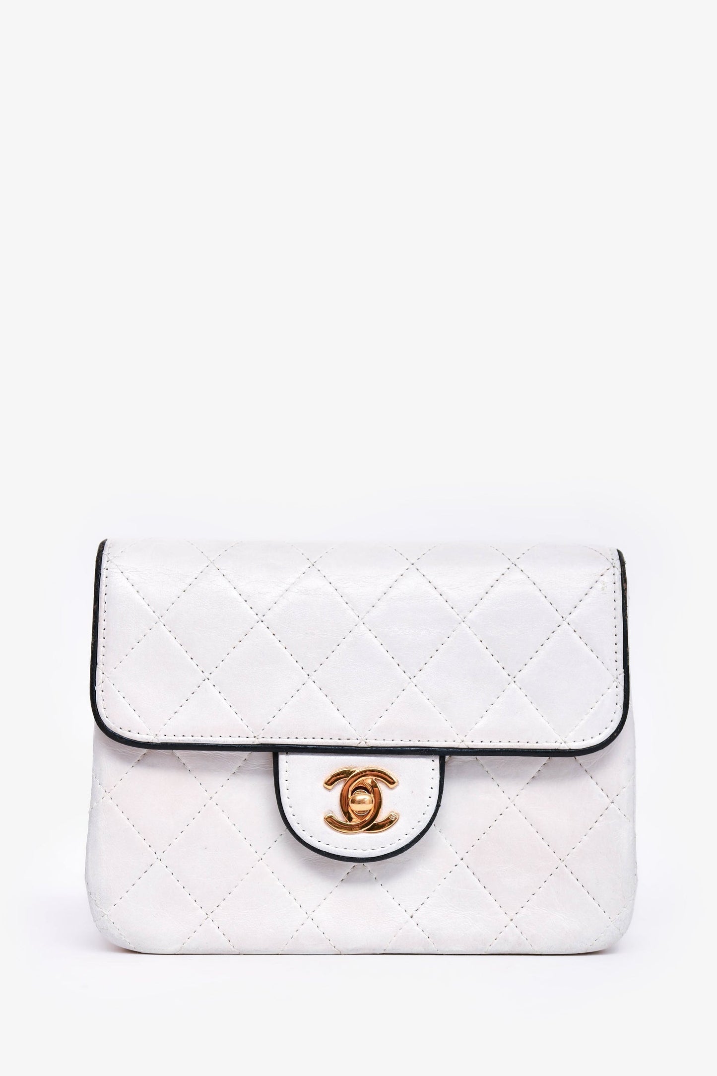 Chanel 1989-91 White/Black Lambskin Leather Mini Square Flap Bag (Refurbished)