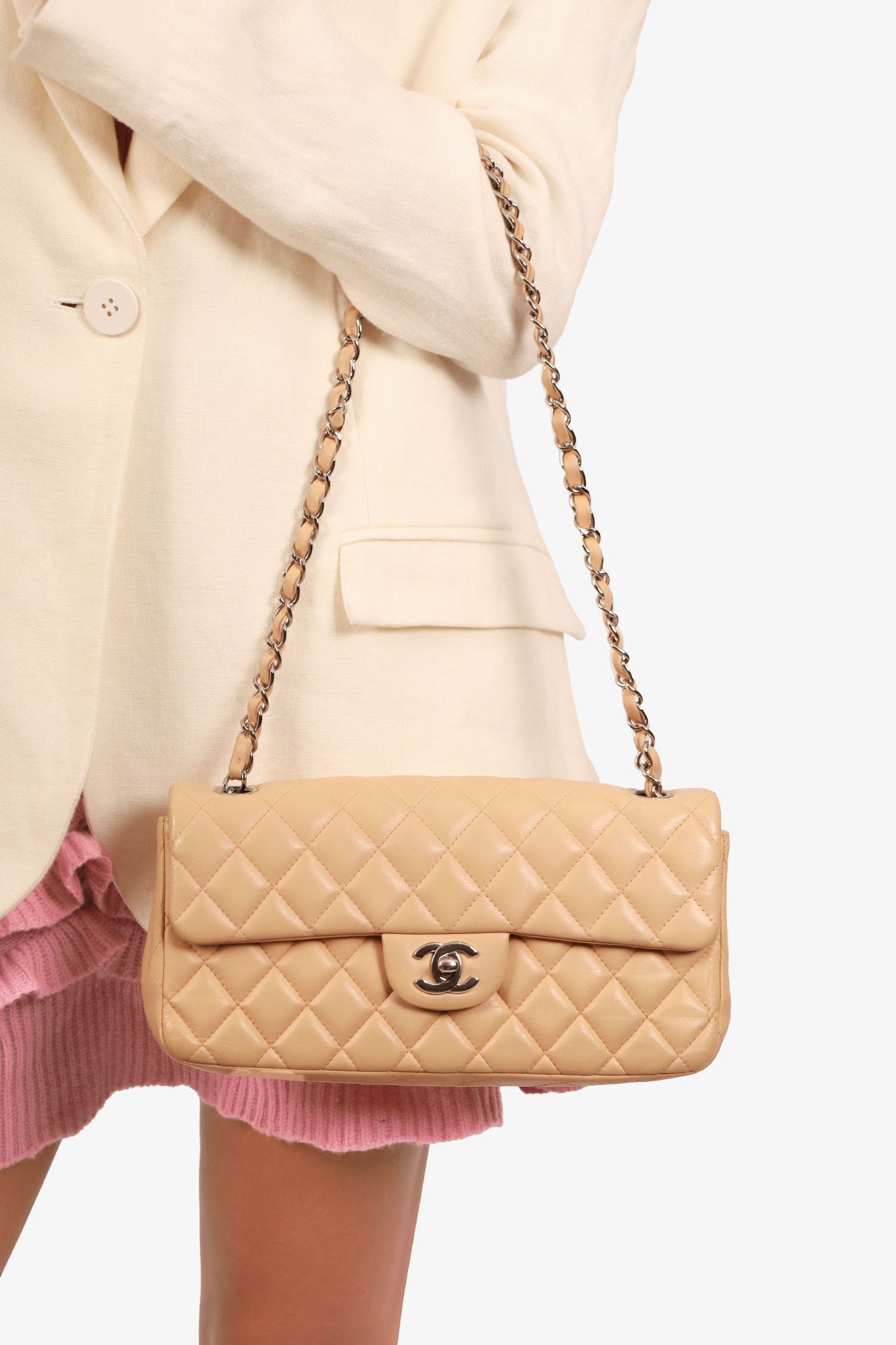 Chanel 2010-11 Beige Quilted Lambskin East/West Single Flap Bag
