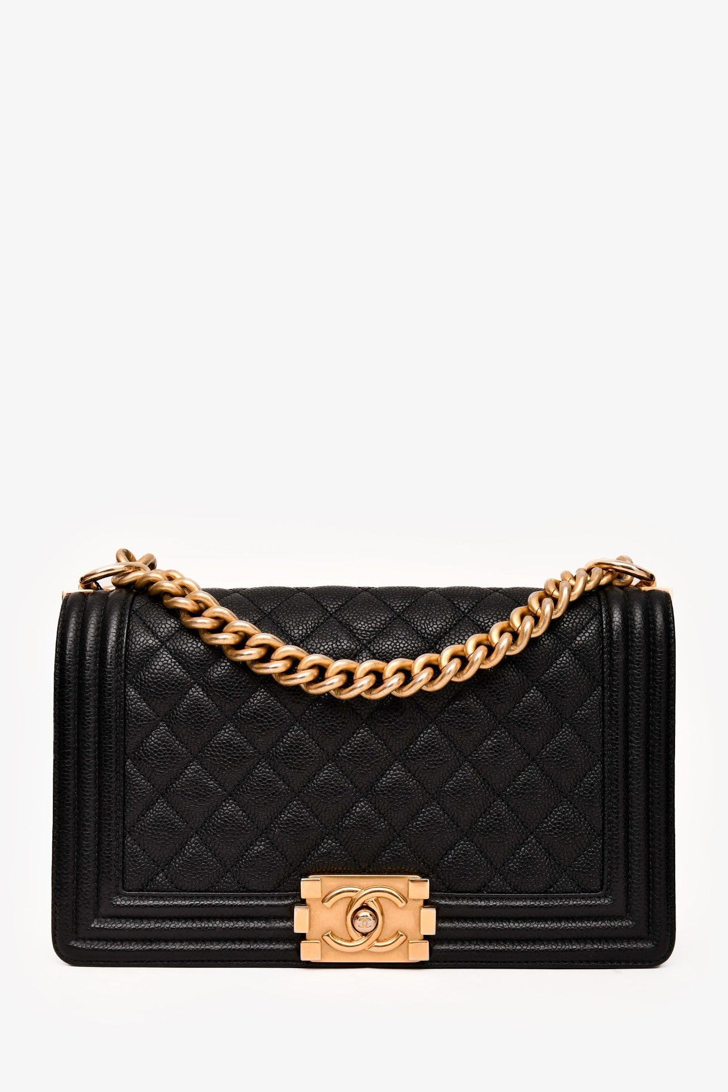 Chanel 2016-17 Black Caviar Leather New Medium Boy Crossbody (As Is)