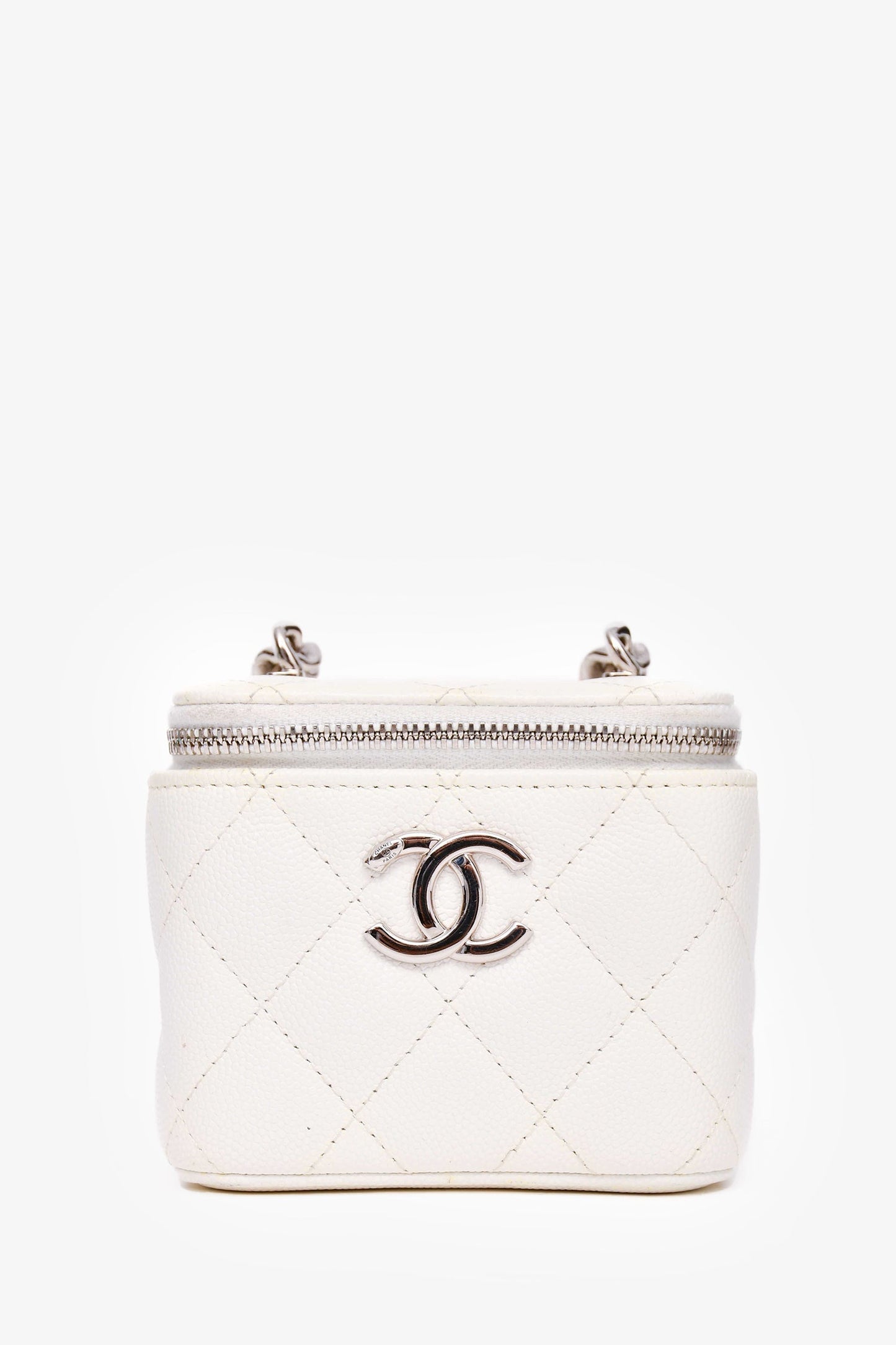 Chanel 2022 White Caviar Leather Mini Vanity Case (As Is) Handbag