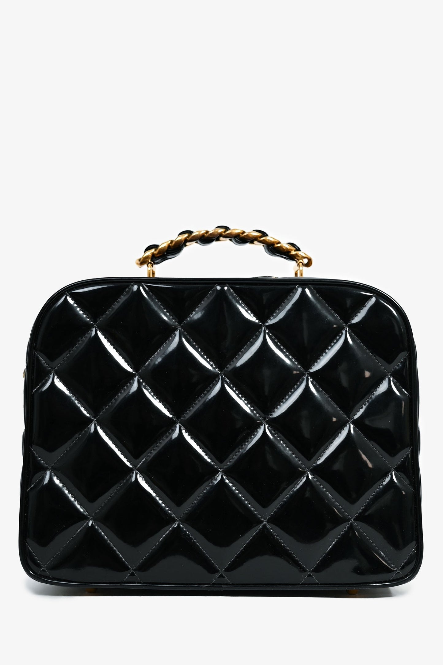 Chanel 1994-96 Black Patent Leather Large Vanity Case Handbag