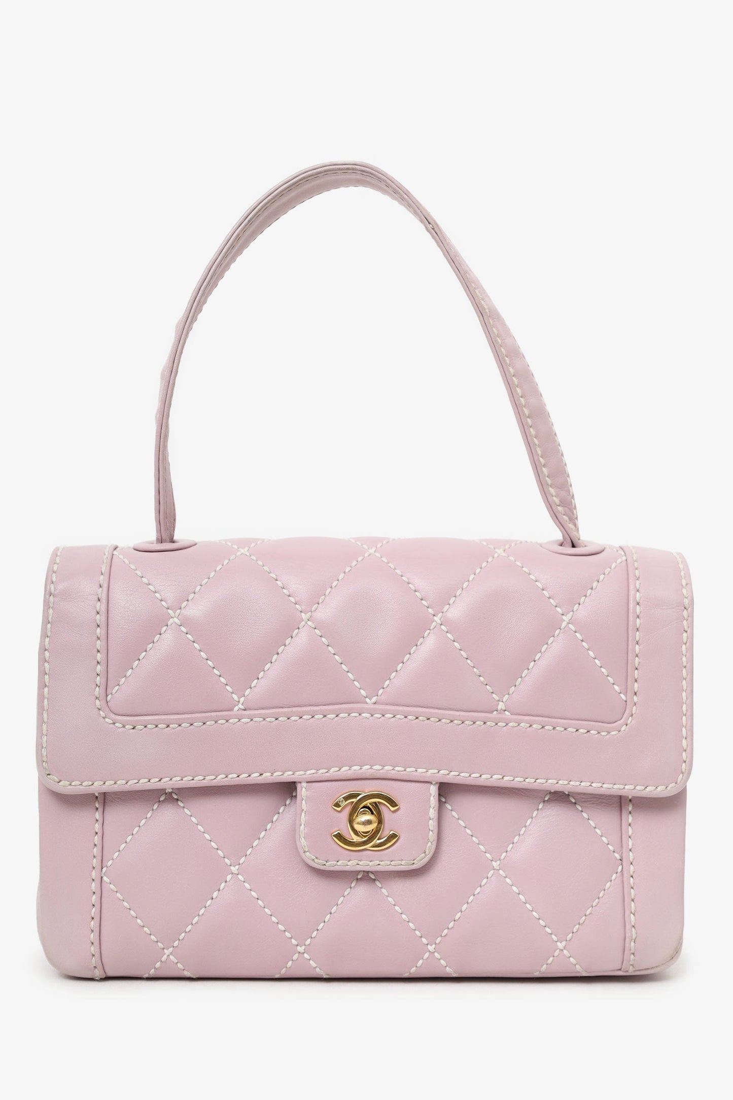 Chanel 2004-05 Lilac Purple Wild Stitch Medium Top Handle Flap Bag