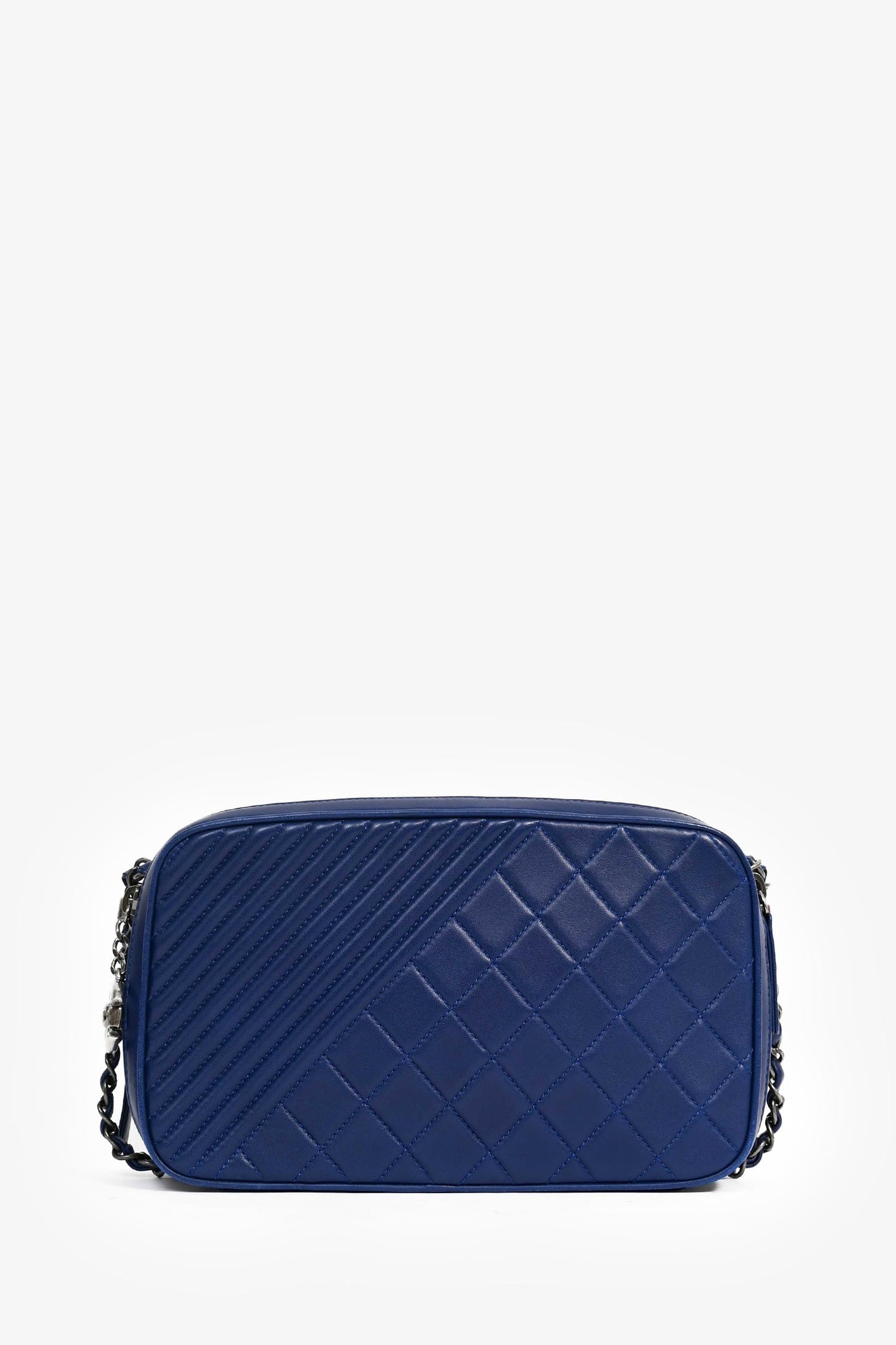 Chanel Blue Leather Pewter Large CC Coco Camera Boy Bag