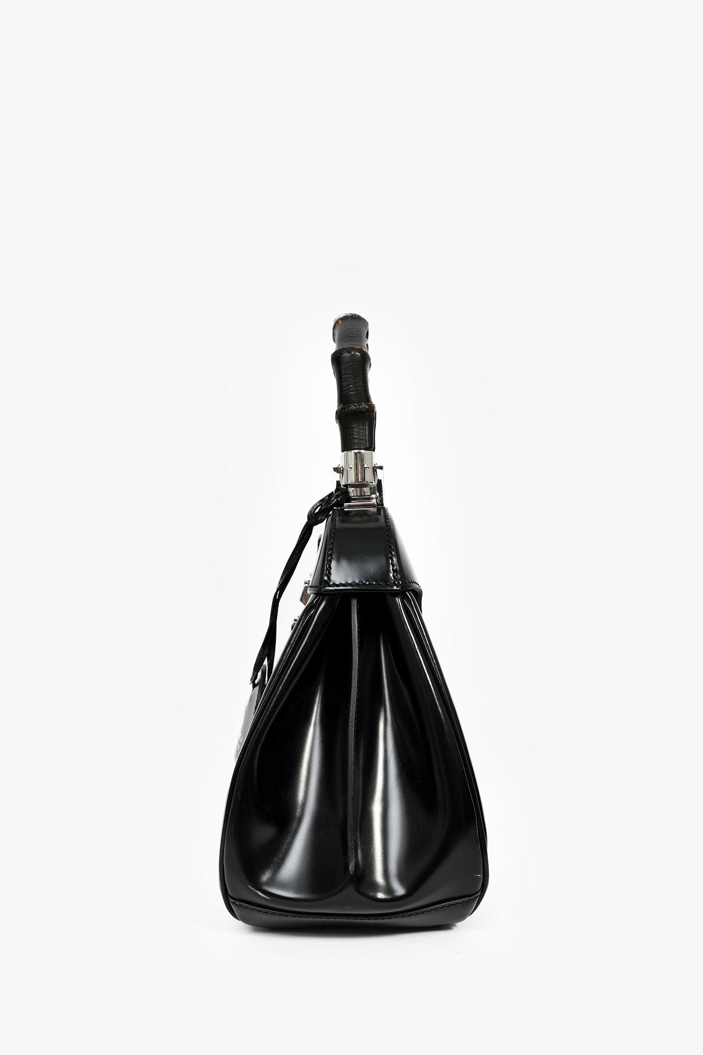 Gucci Black Leather Bamboo Medium 'Lady Lock' Top Handle Bag