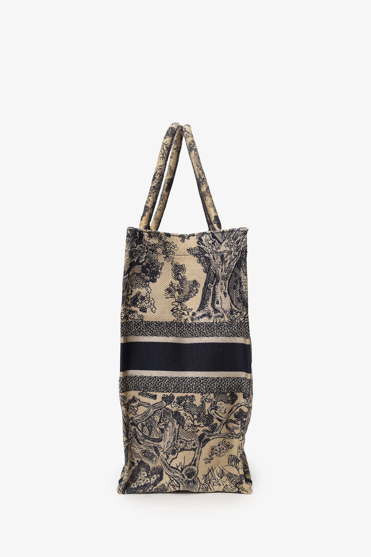 Christian Dior Navy/Beige Toile de Jouy Embroidered Large Book Tote With Initial