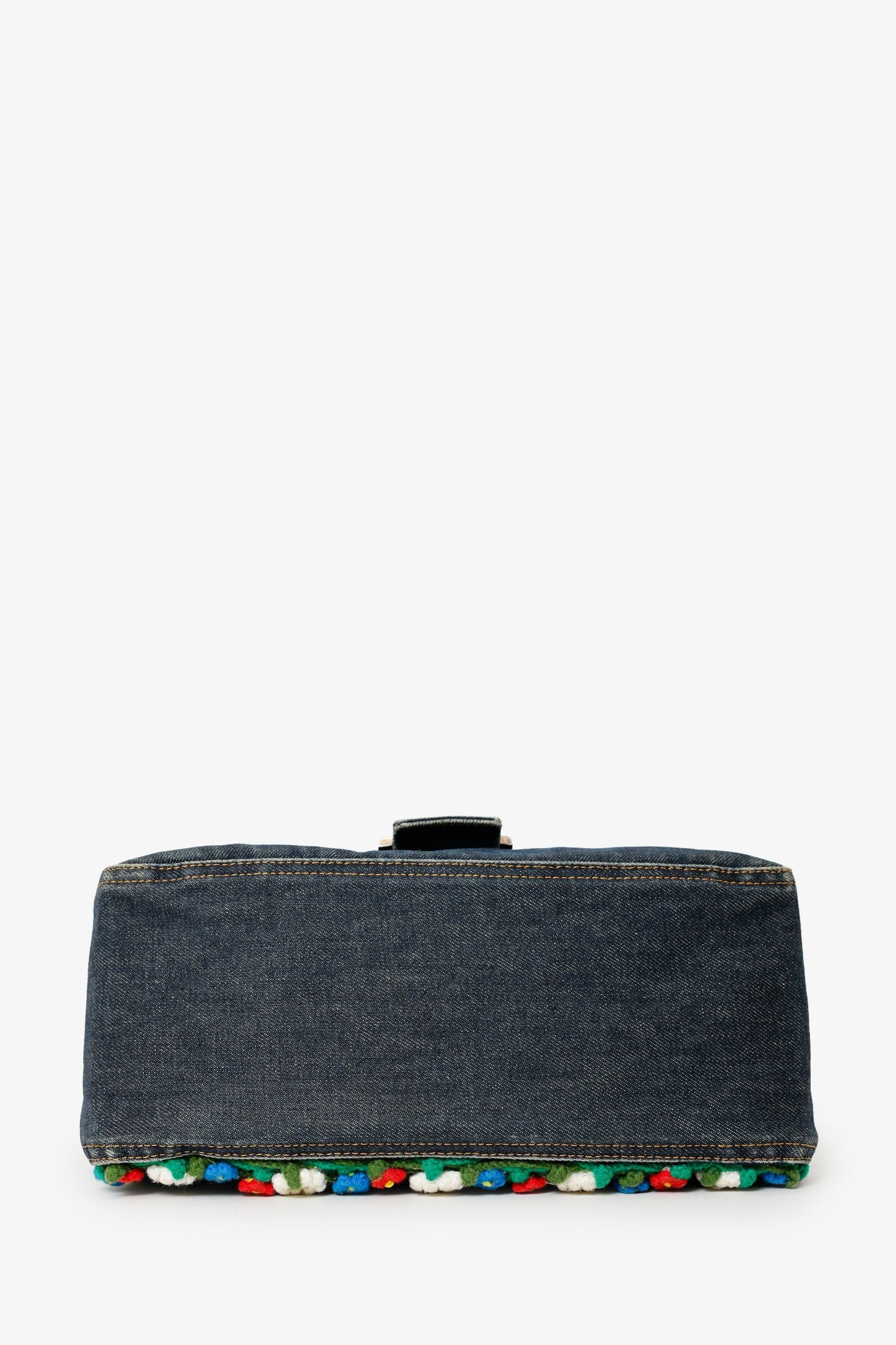 Fendi Blue Denim Crochet Floral Embellished Mama Baguette Shoulder Bag