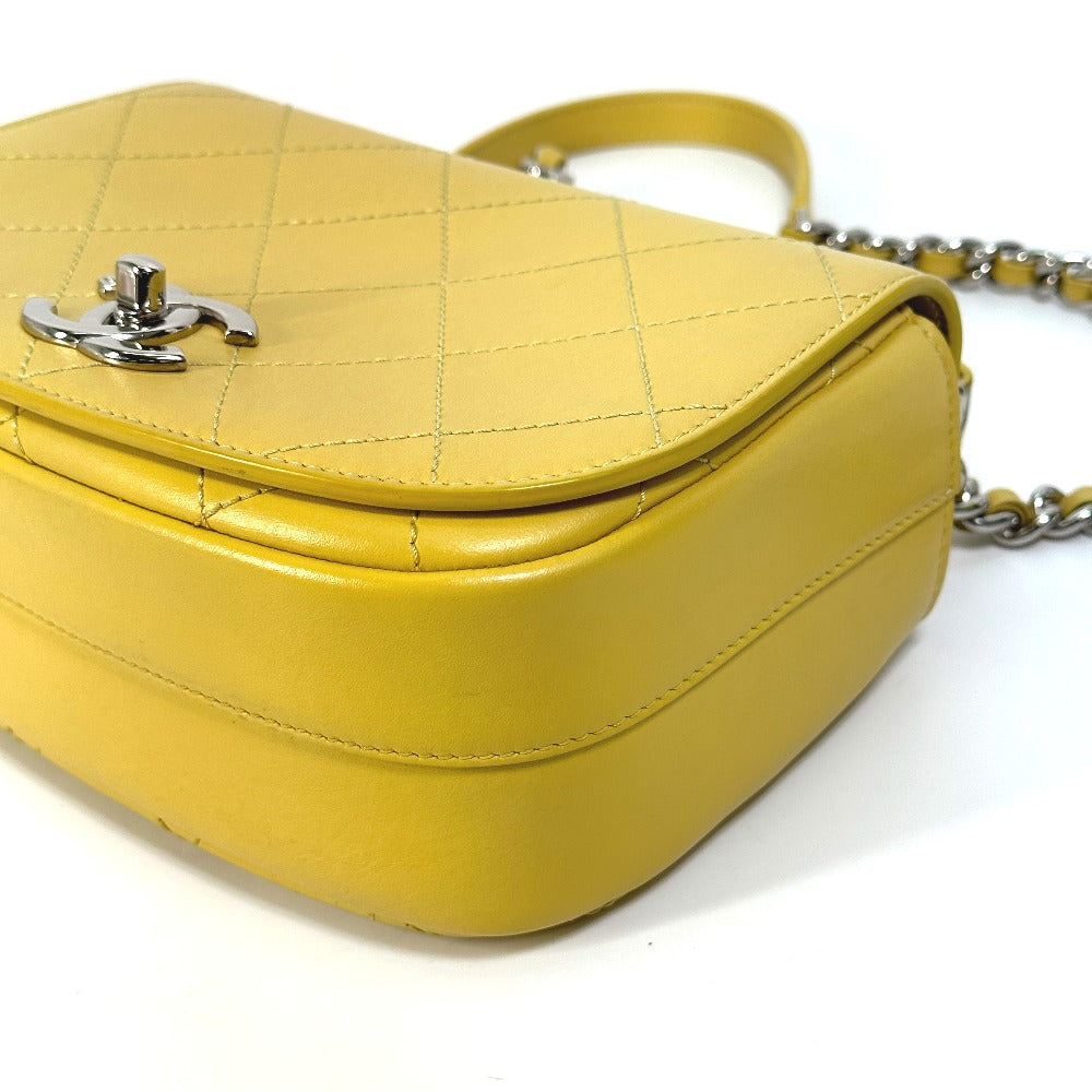 CHANEL Shoulder Bag Calfskin Yellow type CC COCO Mark stitch matelassÃé