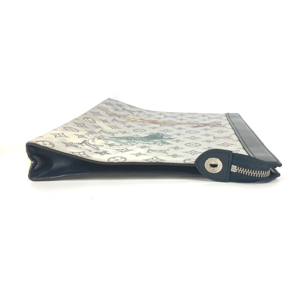 LOUIS VUITTON Clutch bag leather Navy Monogram Savannah Chapman Brothers Pochette Voyage GM