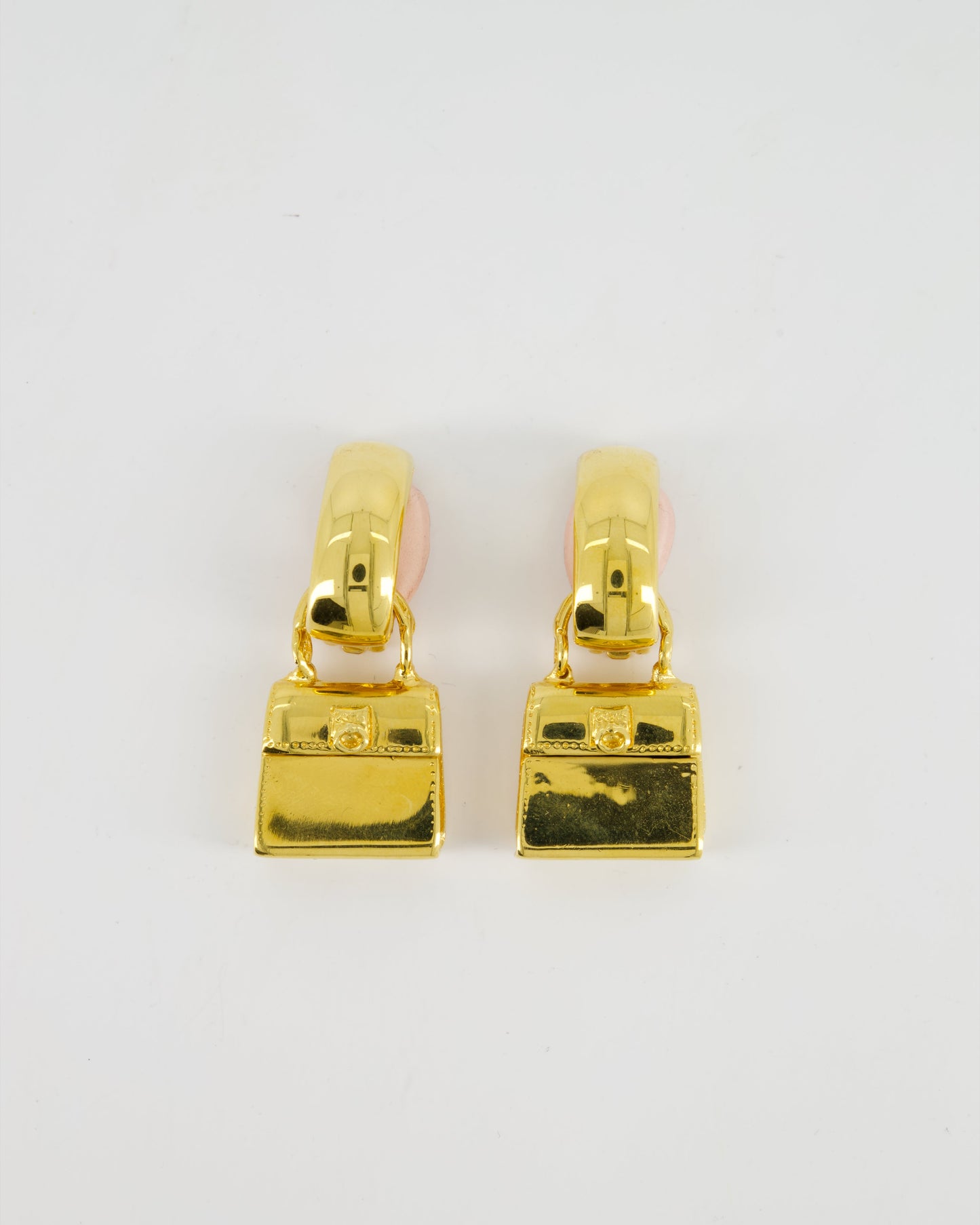 Celine Vintage 92 Yellow Gold Hand-Bag Charm Pendant Clip-On Earrings