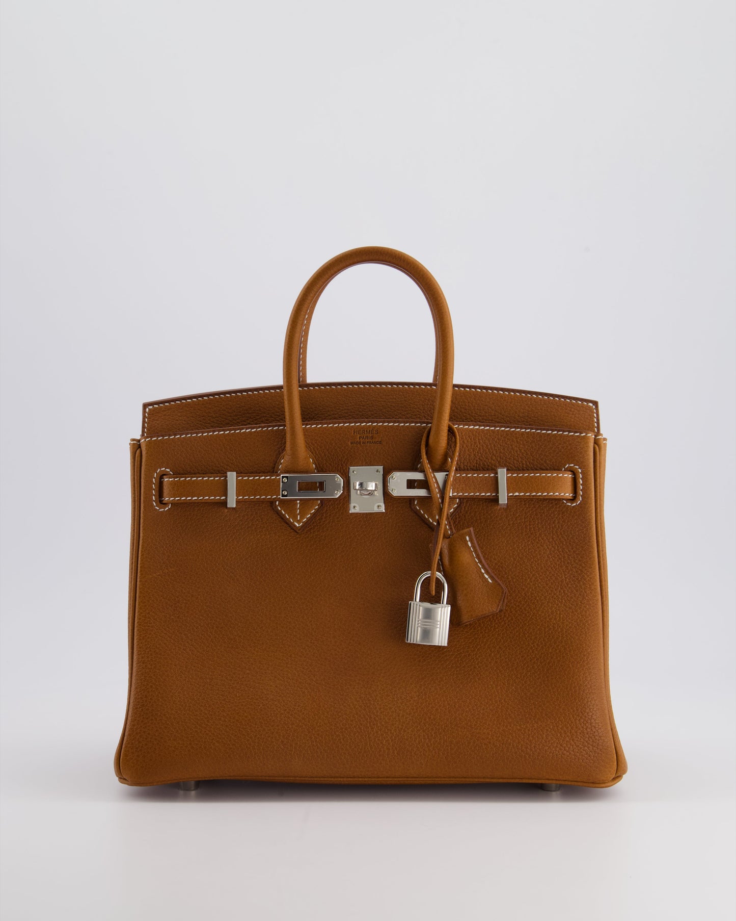 *NEW STAMP* Hermes Birkin 25 Retourne Bag in Fauve Barenia Faubourg Leather and Palladium Hardware