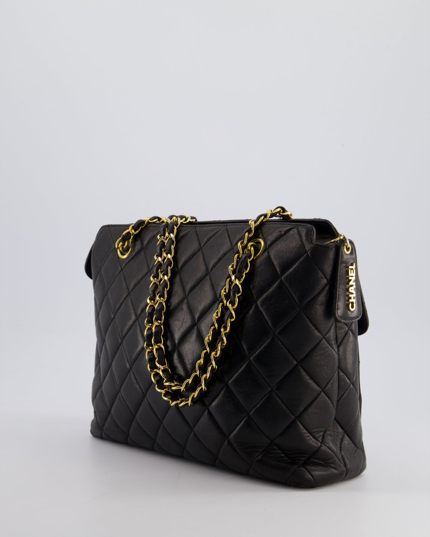 Chanel Black Quilted CC Front Flap Logo Bag with Chain and Zip in Lambskin Leather with 24K Gold Hardware