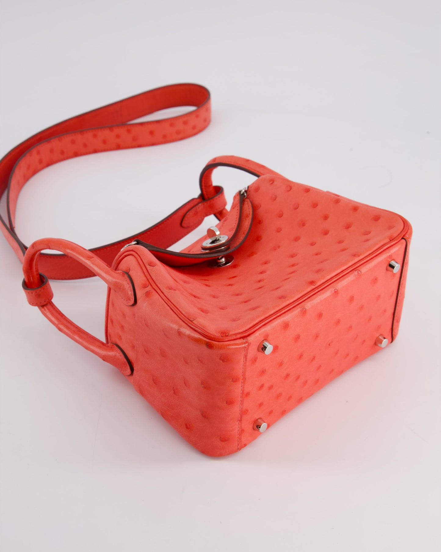 Hermes Mini Lindy Bag in Bougainvillea Ostrich Leather with Palladium Hardware