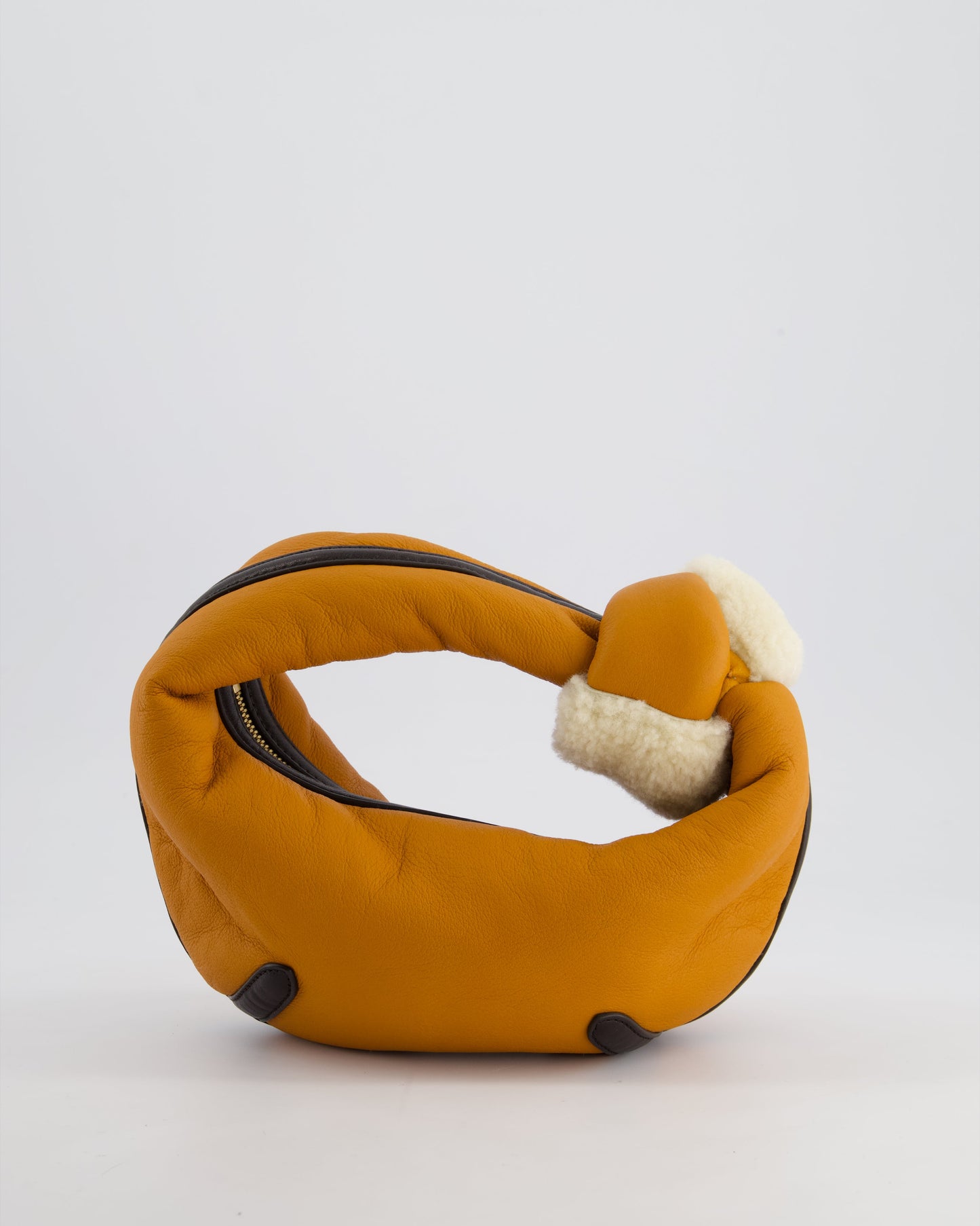 Bottega Veneta Orange & Brown Mini Jodie Bag with Shearling Aviator Detail