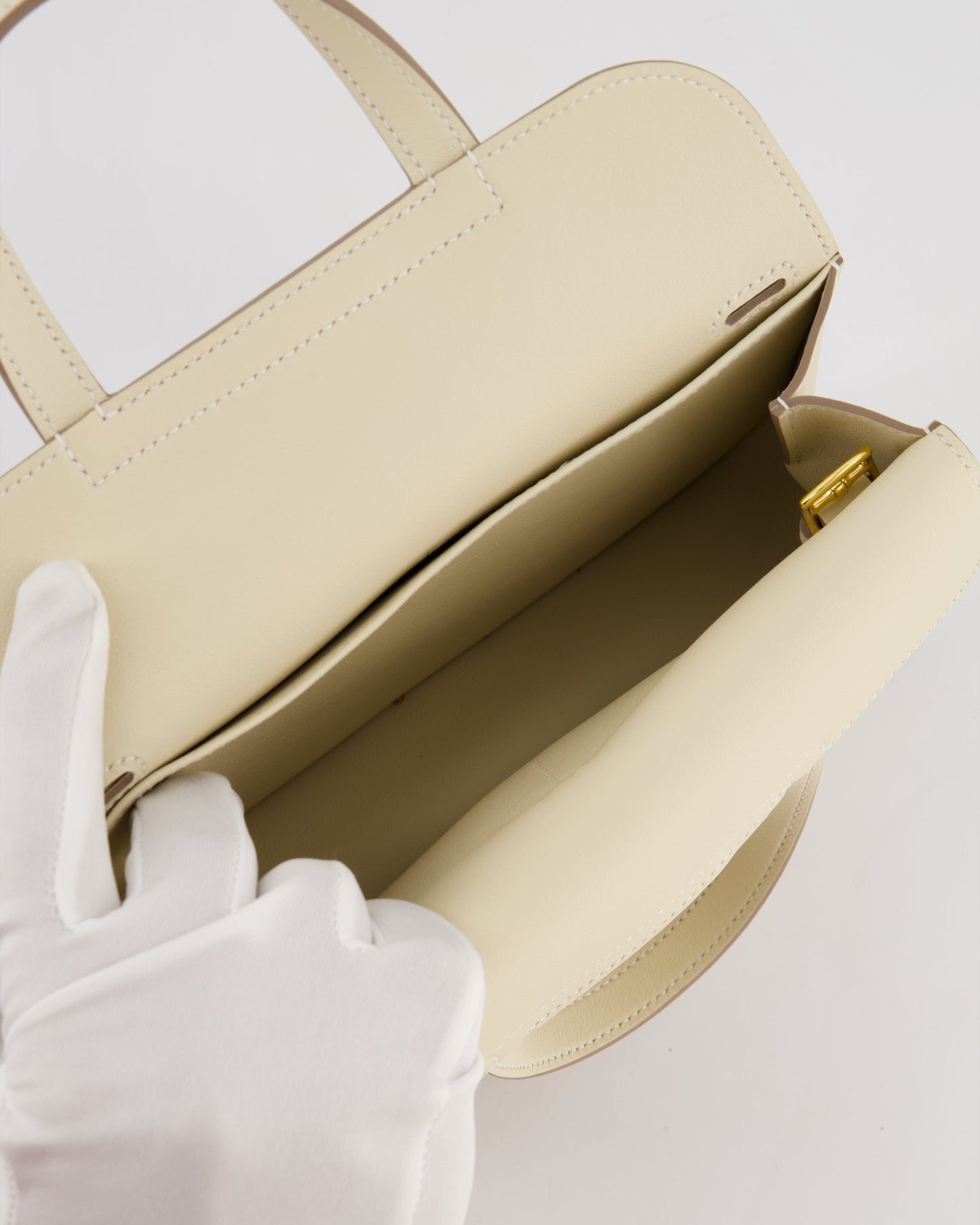 *NEW SIZE* Hermes Mini Halzan Bag in Craie Swift Leather with Gold Hardware
