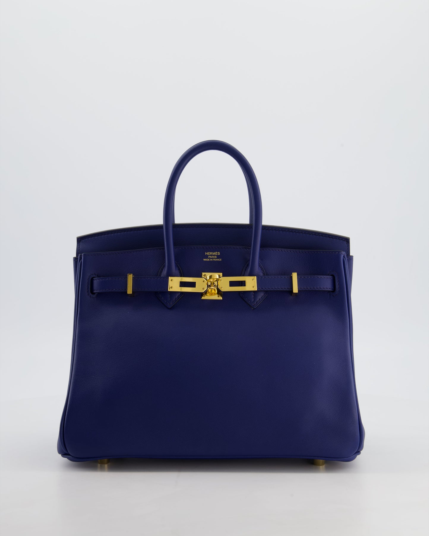 Hermes Birkin 25 Retourne Bag in Bleu Saphir Swift Leather with Gold Hardware