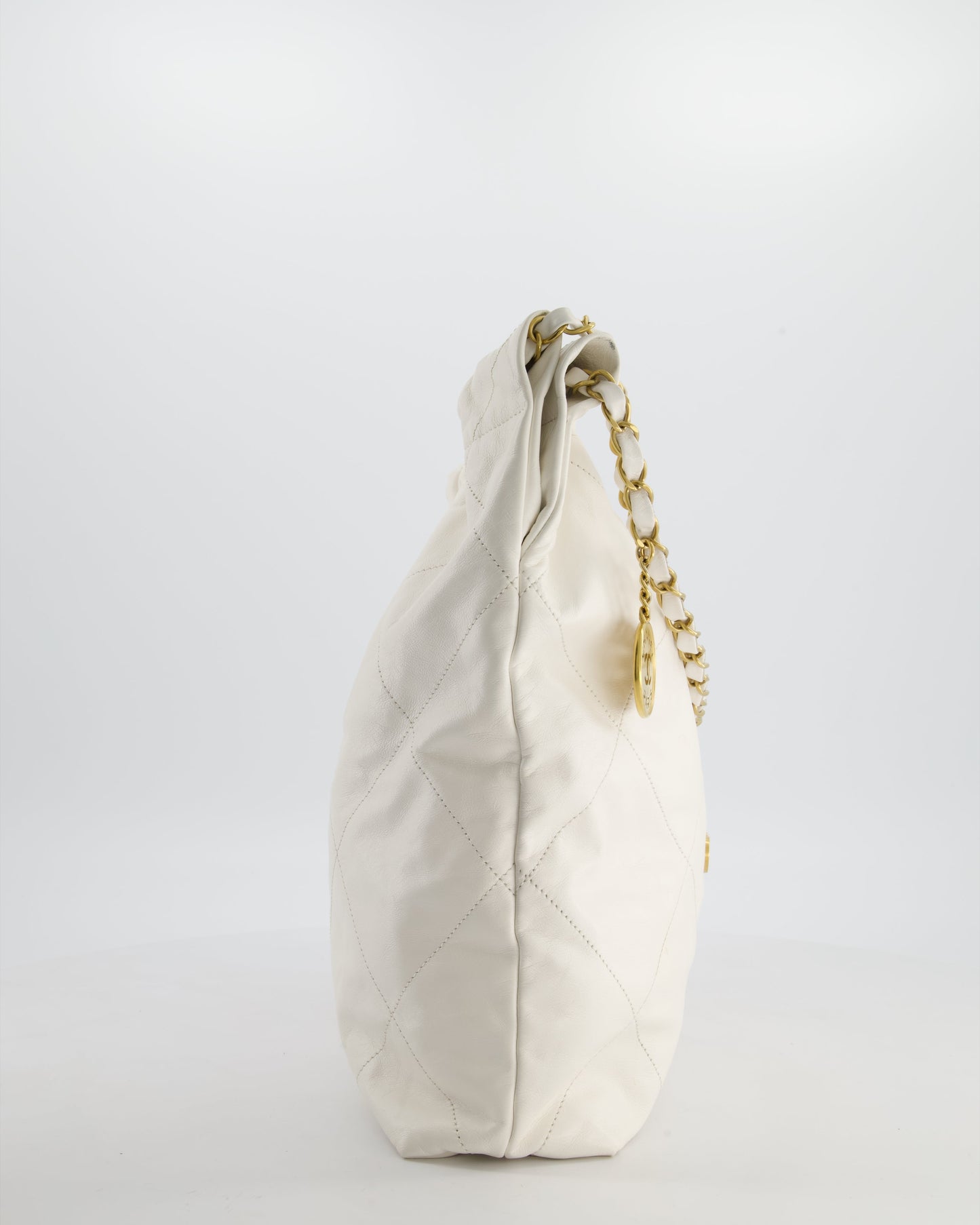 Chanel 22 Small Bag in White Aged Calfskin with Brushed Gold Hardware