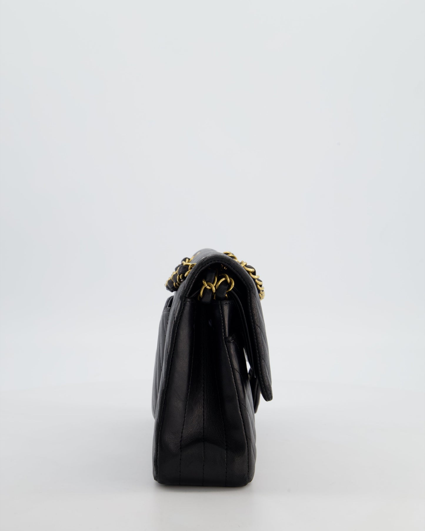 Chanel Black Chevron Medium Classic Double Flap Bag in Lambskin Leather with Gold Hardware