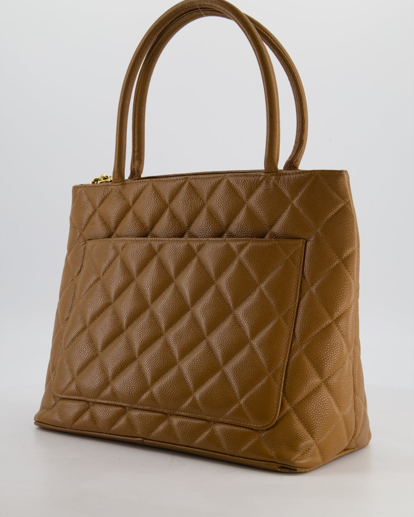 Chanel Medallion Tote in Caramel Brown Quilted Caviar Leather with Gold Hardware