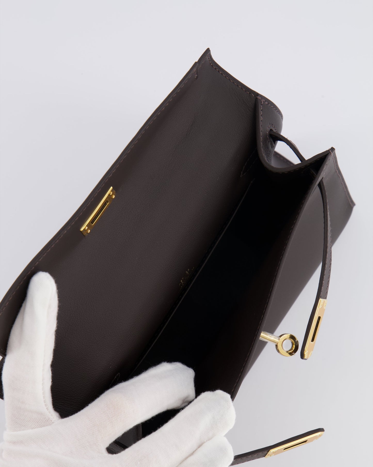 *RARE* Hermes Kelly Pochette Bag in Bai Brun Swift Leather with Gold Hardware