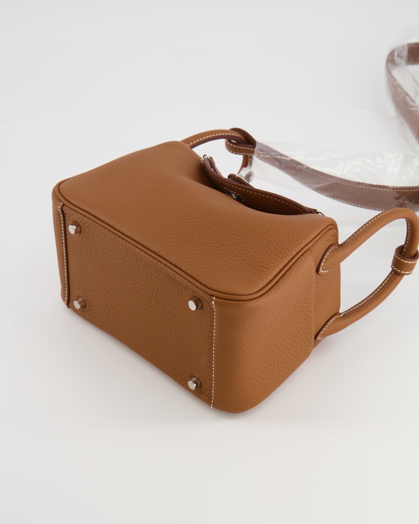 Hermes Mini Lindy Bag in Gold Taurillon Clemence Leather with Palladium Hardware