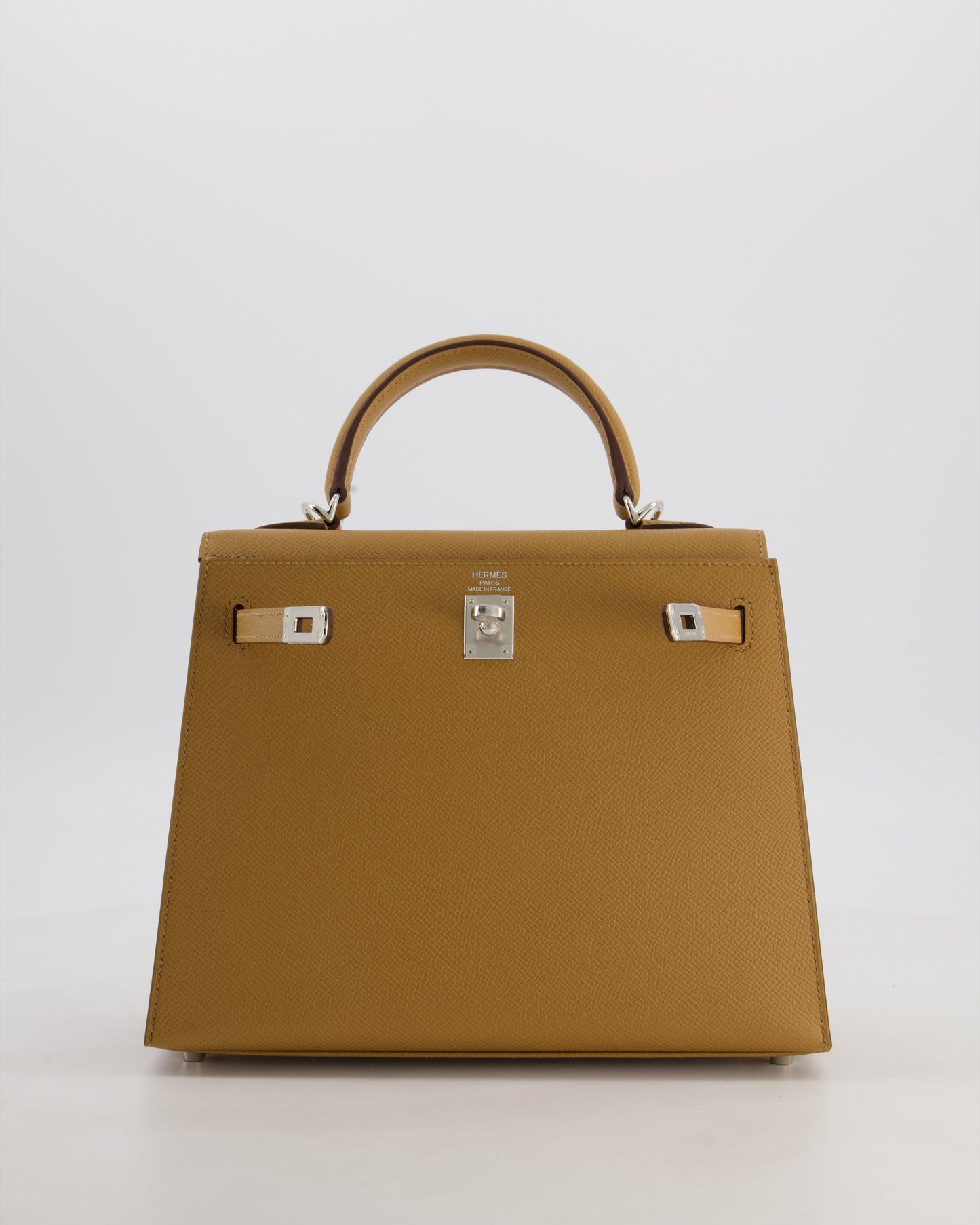 Hermes Kelly 25 Sellier Bag in Biscuit Epsom Leather with Palladium Hardware