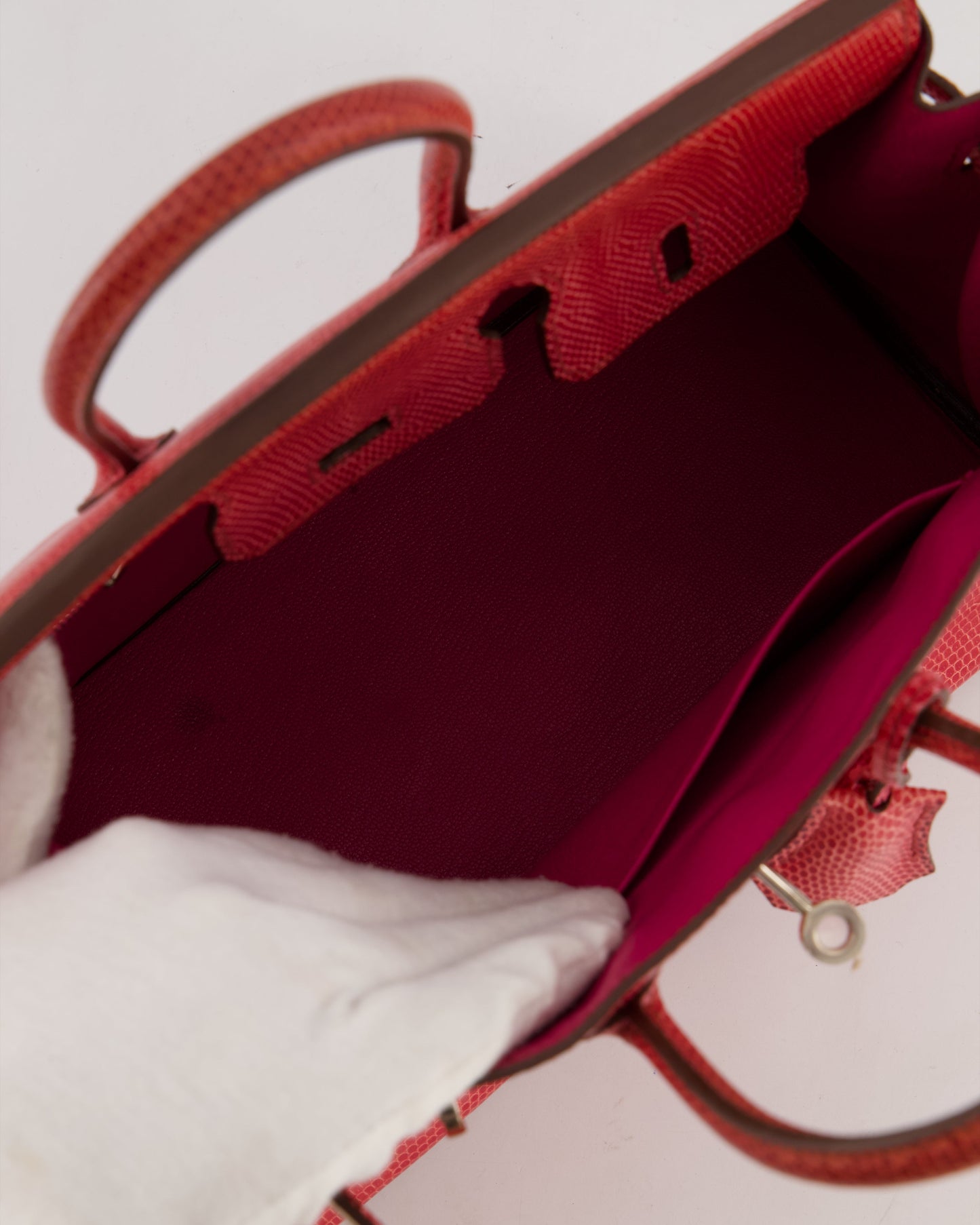 *HOT* Hermes Birkin 25 Verso Retourne Bag in Bougainvillea Lizard Niloticus Leather, Rose Shocking Interior with Palladium Hardware