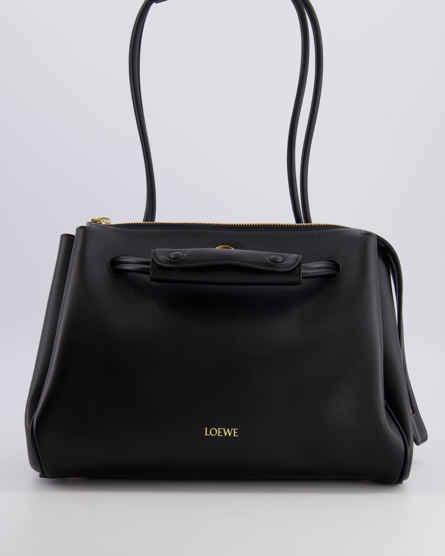 Loewe Black Supple Calfskin Medium Madrid Bag with Gold Hardware
