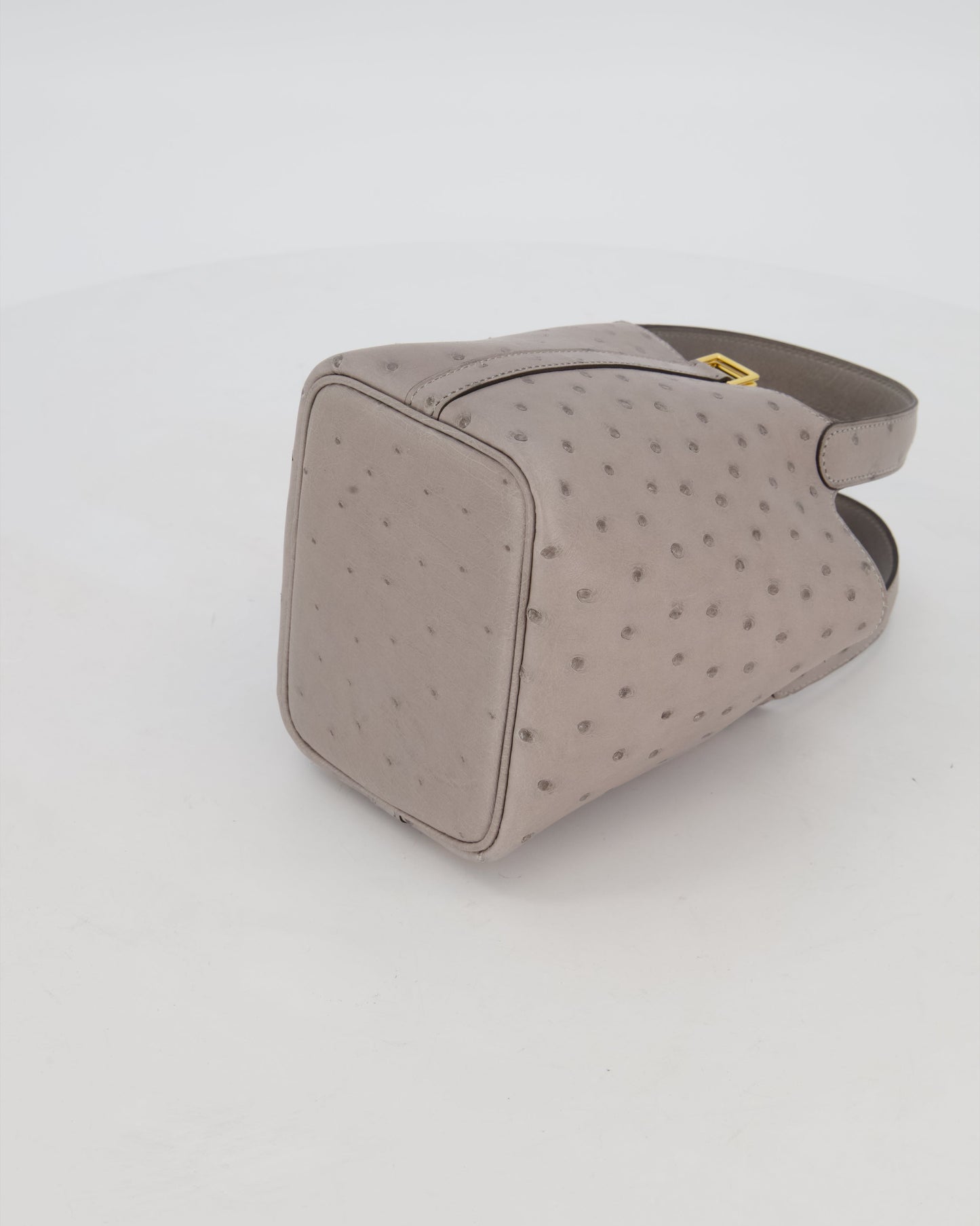 *HOT* Hermes Micro Picotin Lock Bag in Gris Mouette Ostrich Leather with Gold Hardware