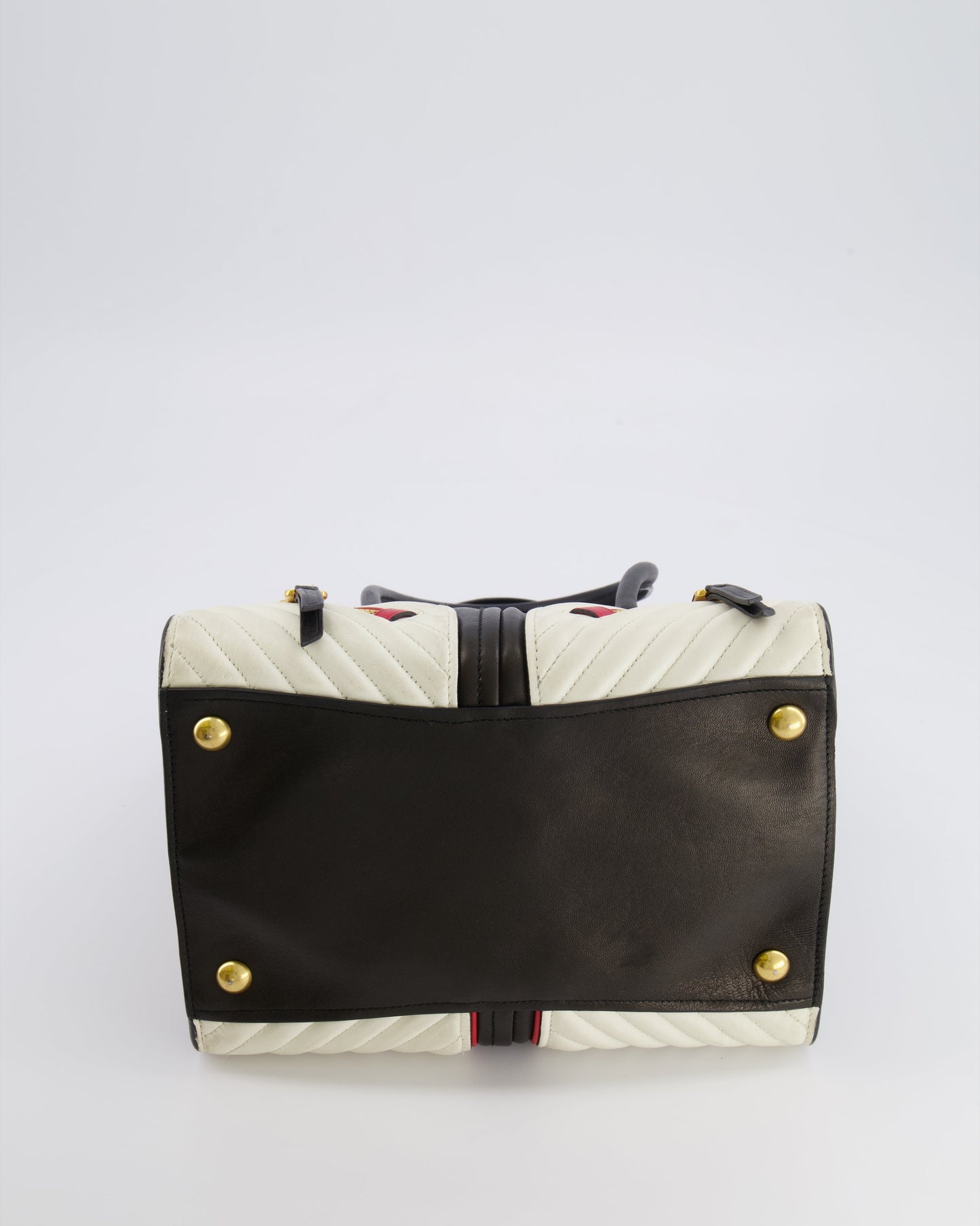 Miu Miu Black, White and Red Leather Biker Bag with Zip Details and Gold Hardware